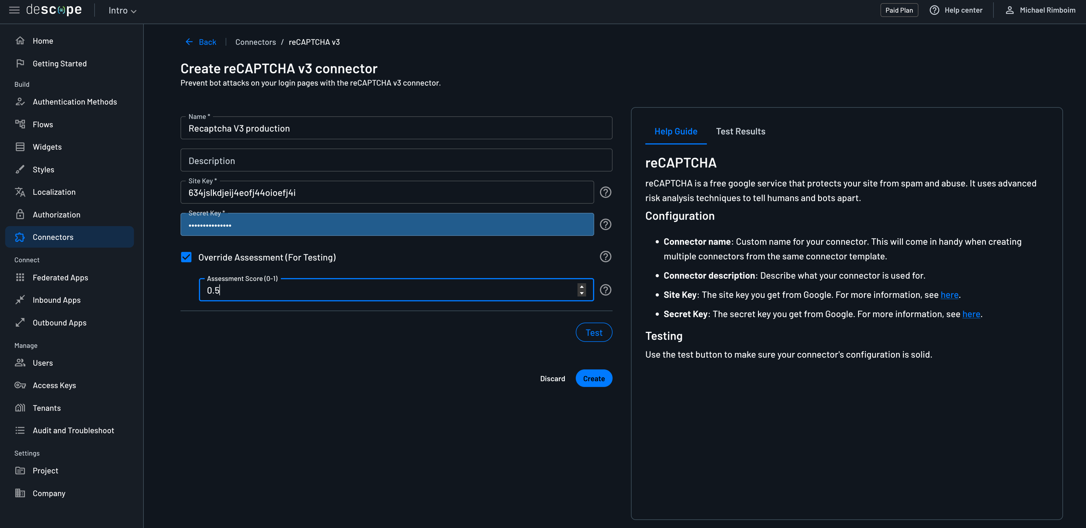 reCAPTCHA connector initialization