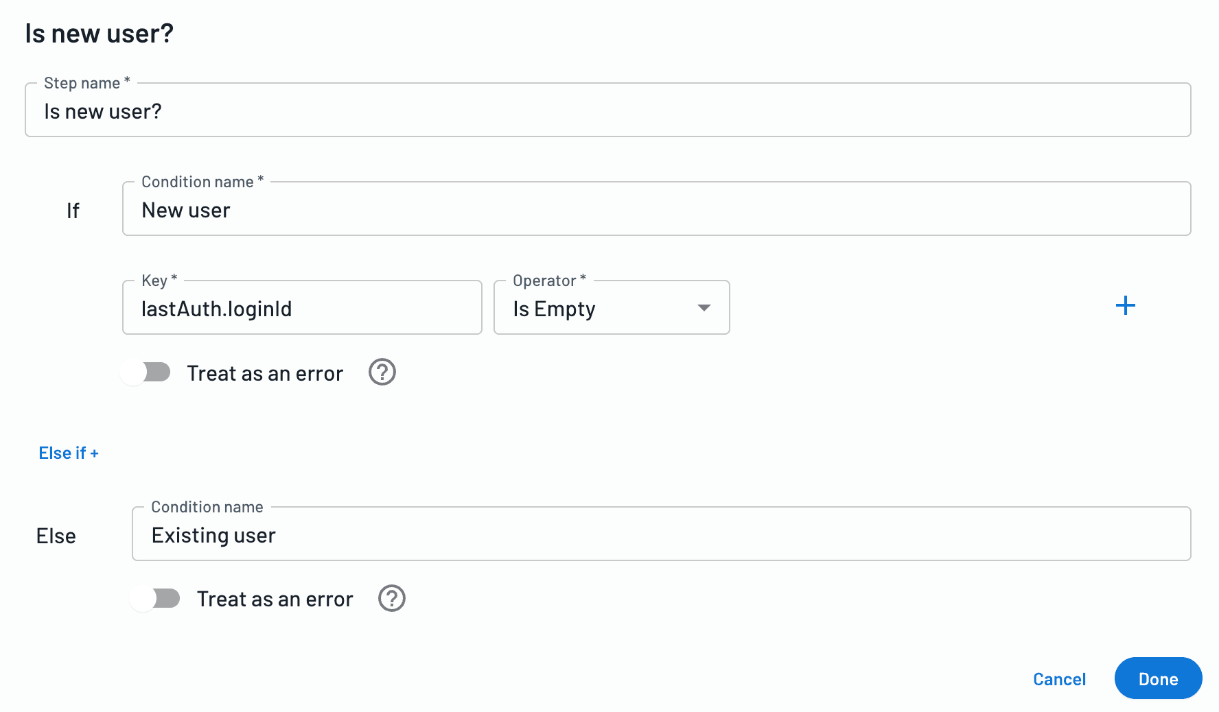 Conditional check based on existing user