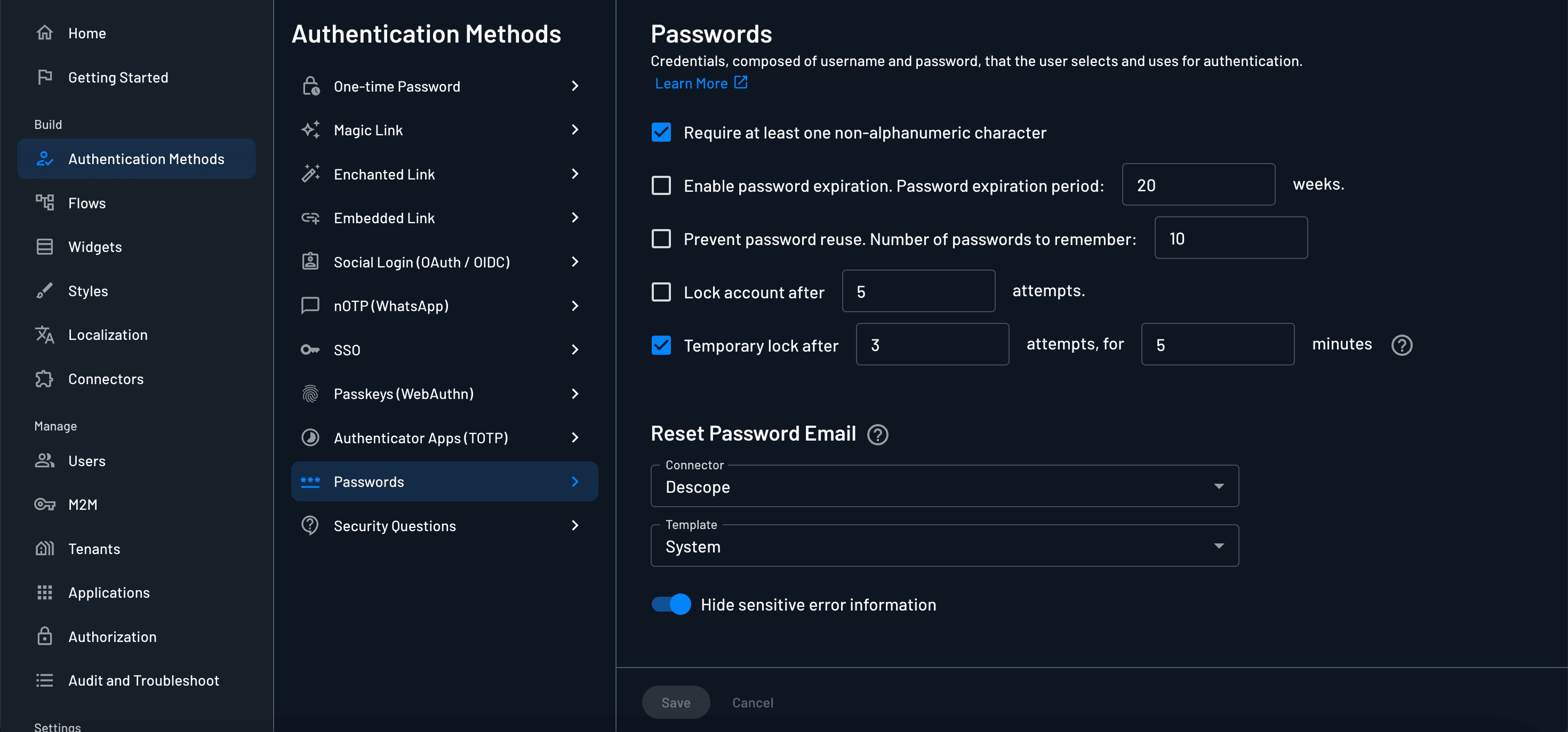 Reset Password Settings