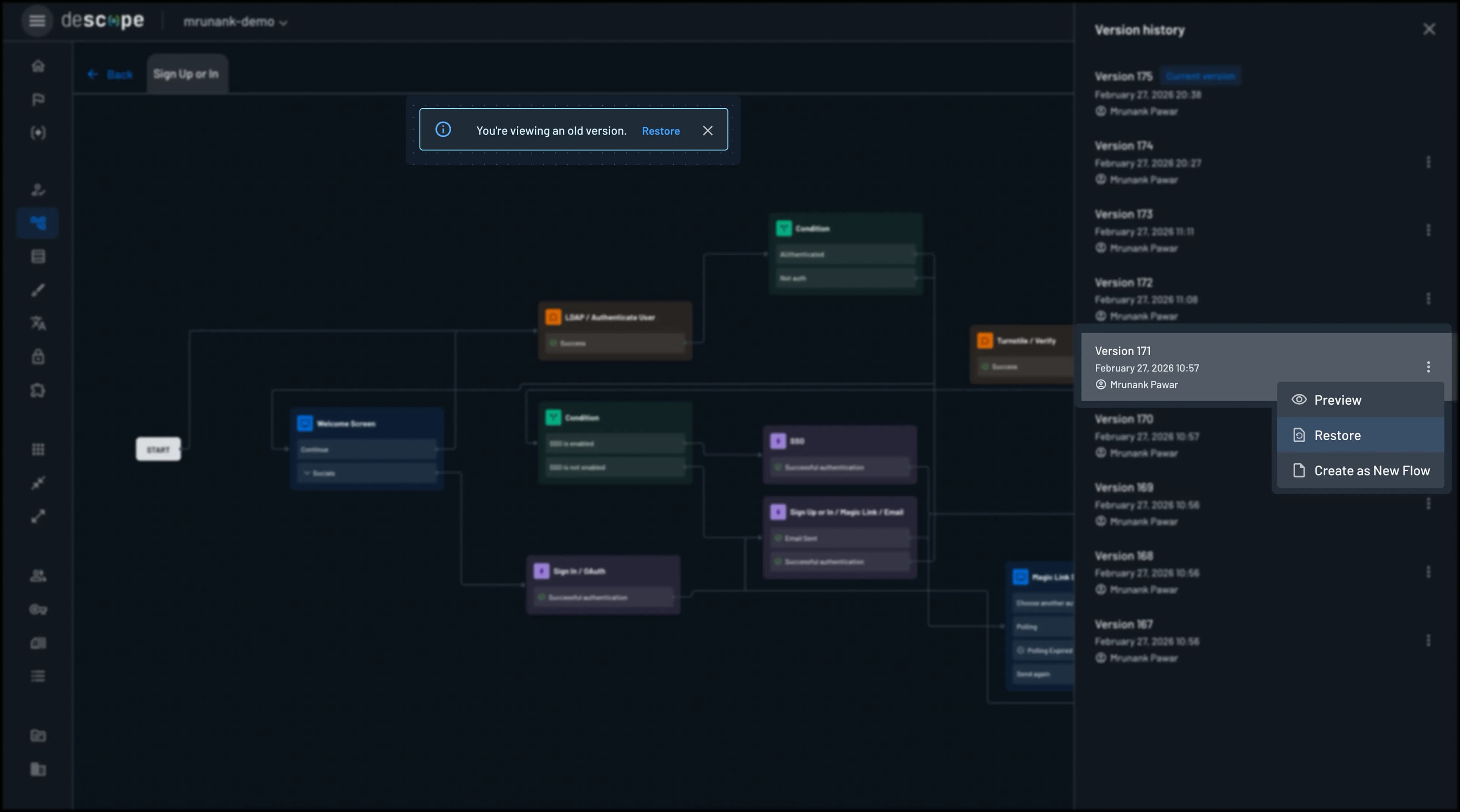 Restore flow version