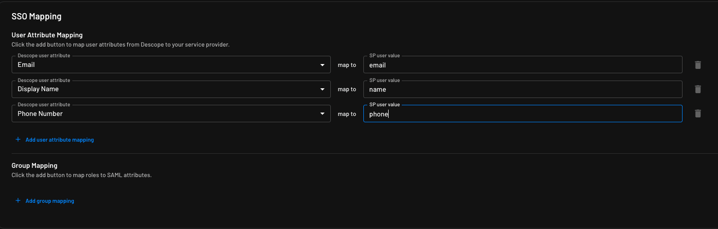 Configuring user attribute mapping for a SAML Application within Descope