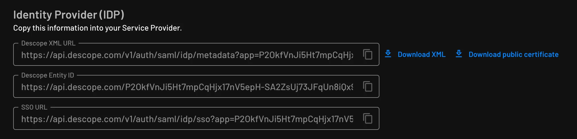 SAML IdP settings to copy over to Metabase