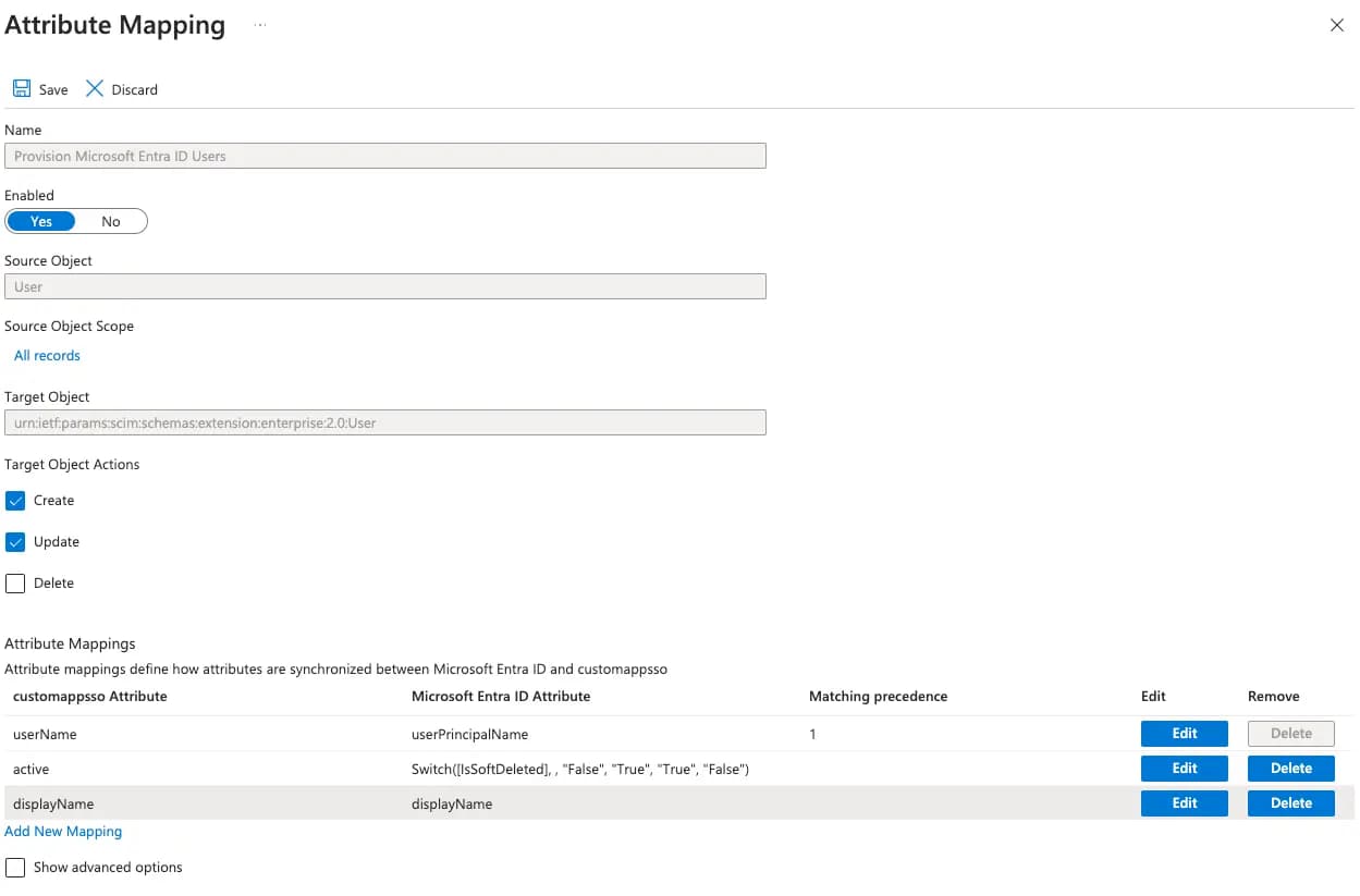 Descope SCIM azure mappings