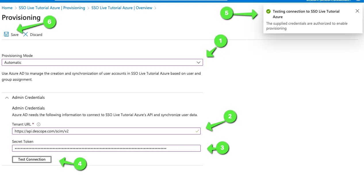 Descope SCIM configuration within Azure IdP