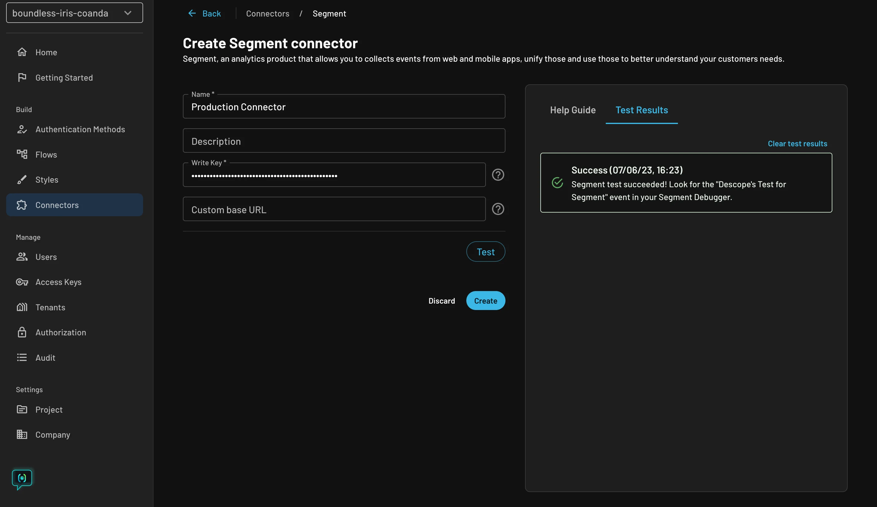 Descope example segment connector configuration