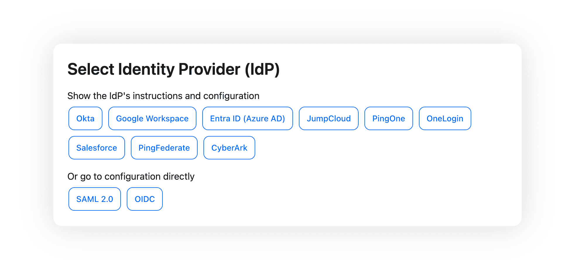 Selecting the IdP provider within the Descope SSO Config flow