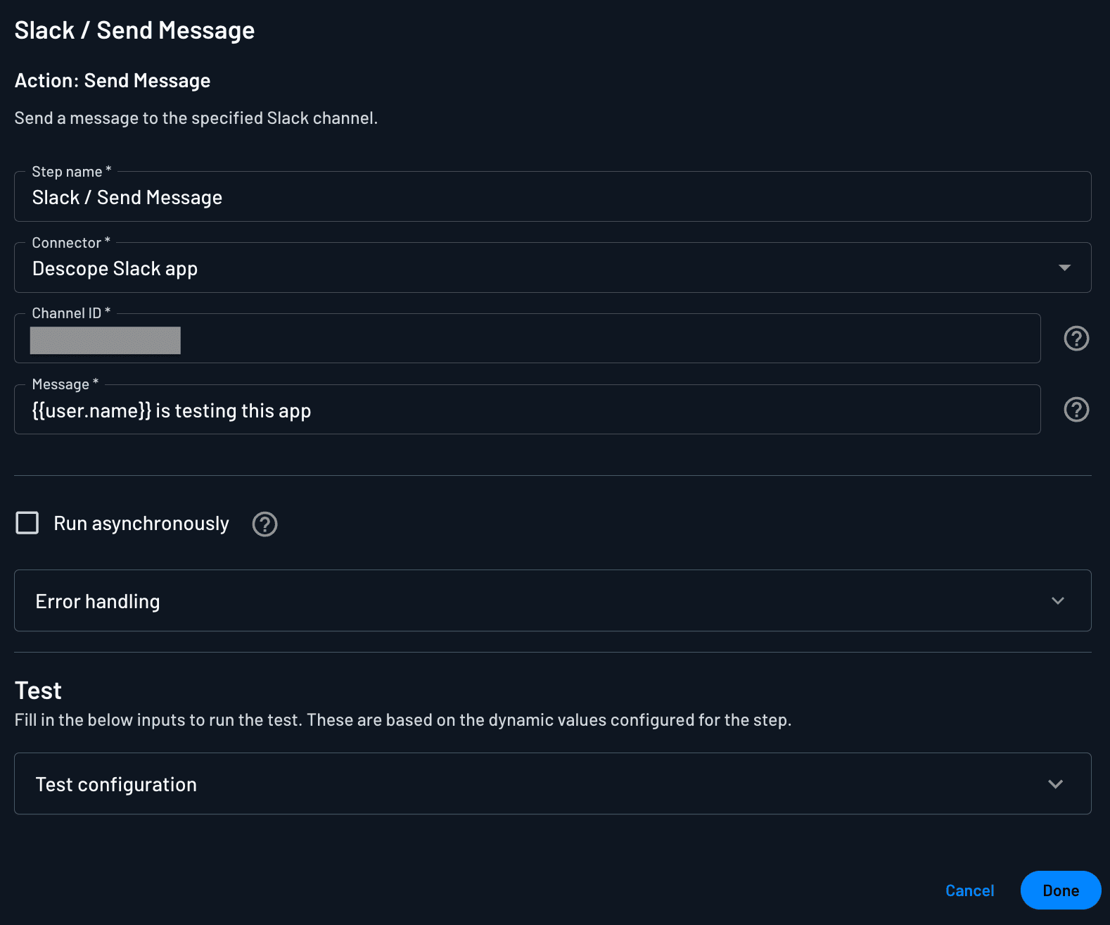 Configuring Slack as connector to be used within Descope flow actions