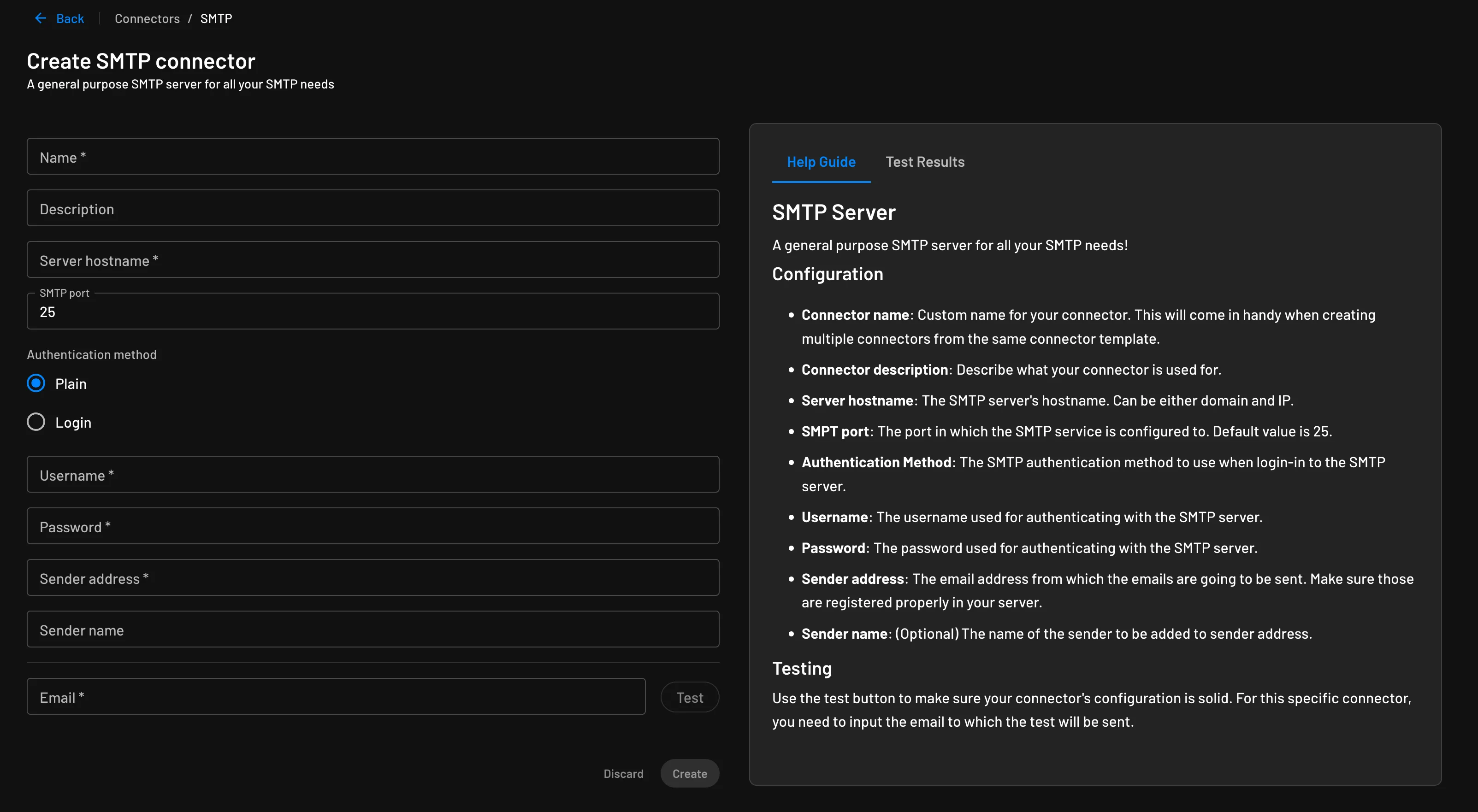 Descope example SMTP connector configuration