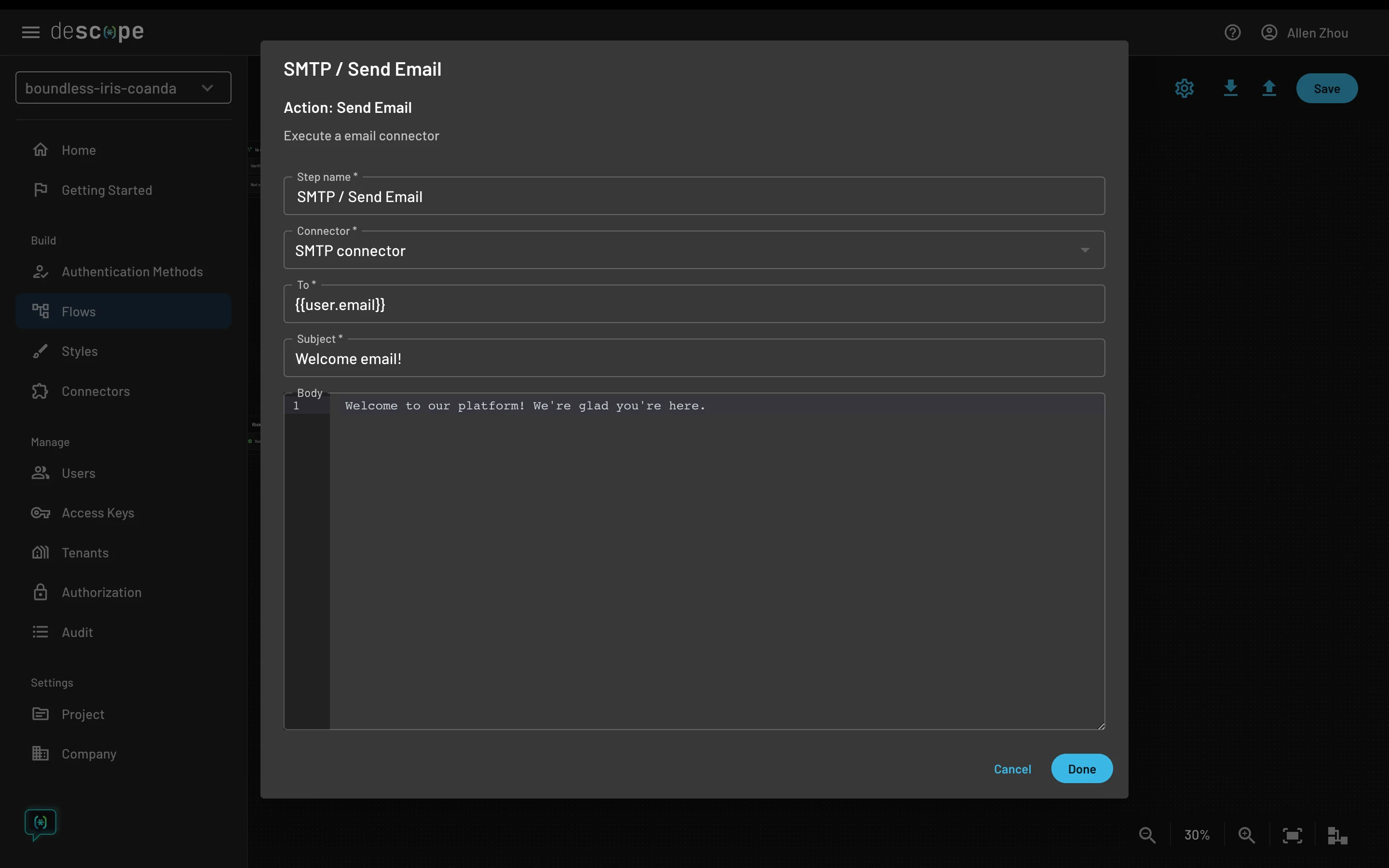 SMTP connector widget input