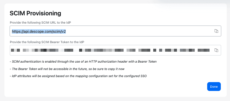 Example of configuring SCIM within the Descope sso config flow 2.