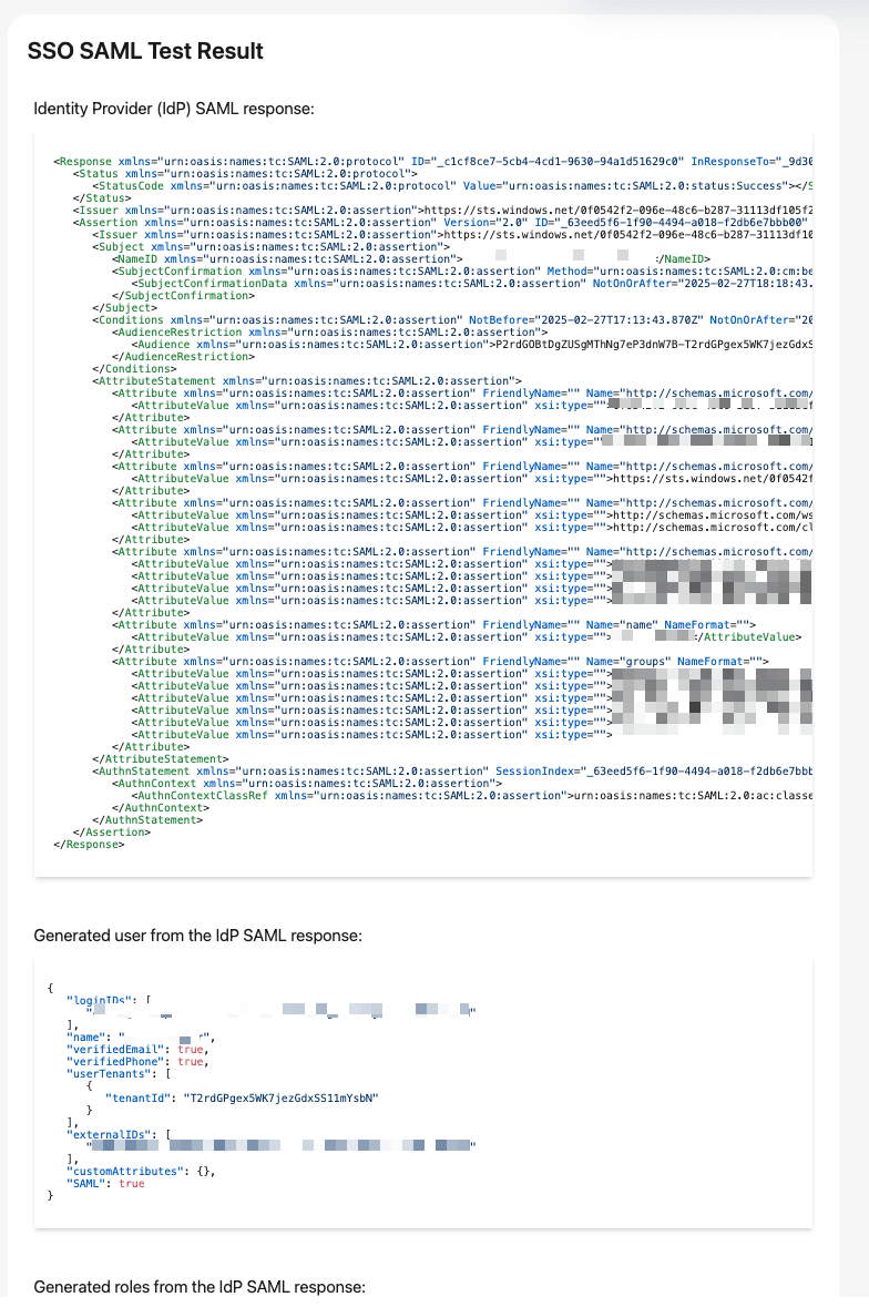 An example of testing SSO configuration within the SSO config flow