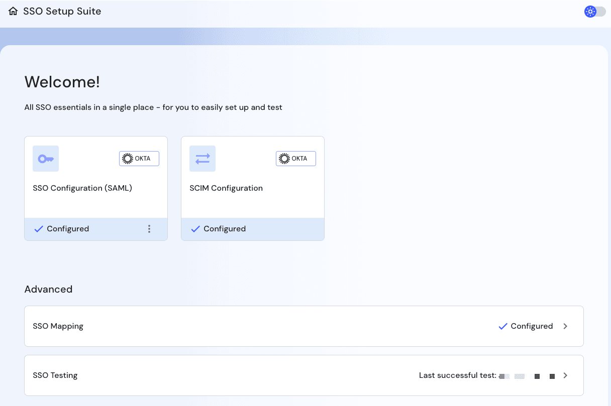 Showing an example of a completed Descope SSO Setup Suite.