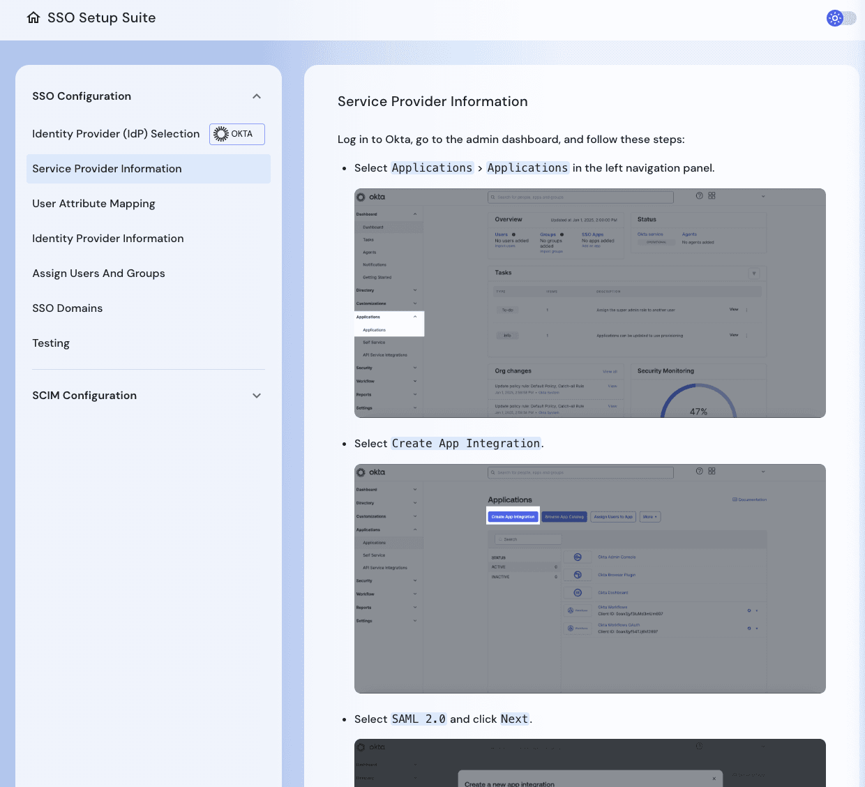 Using the Descope SSO Setup Suite to configure the IdP application.