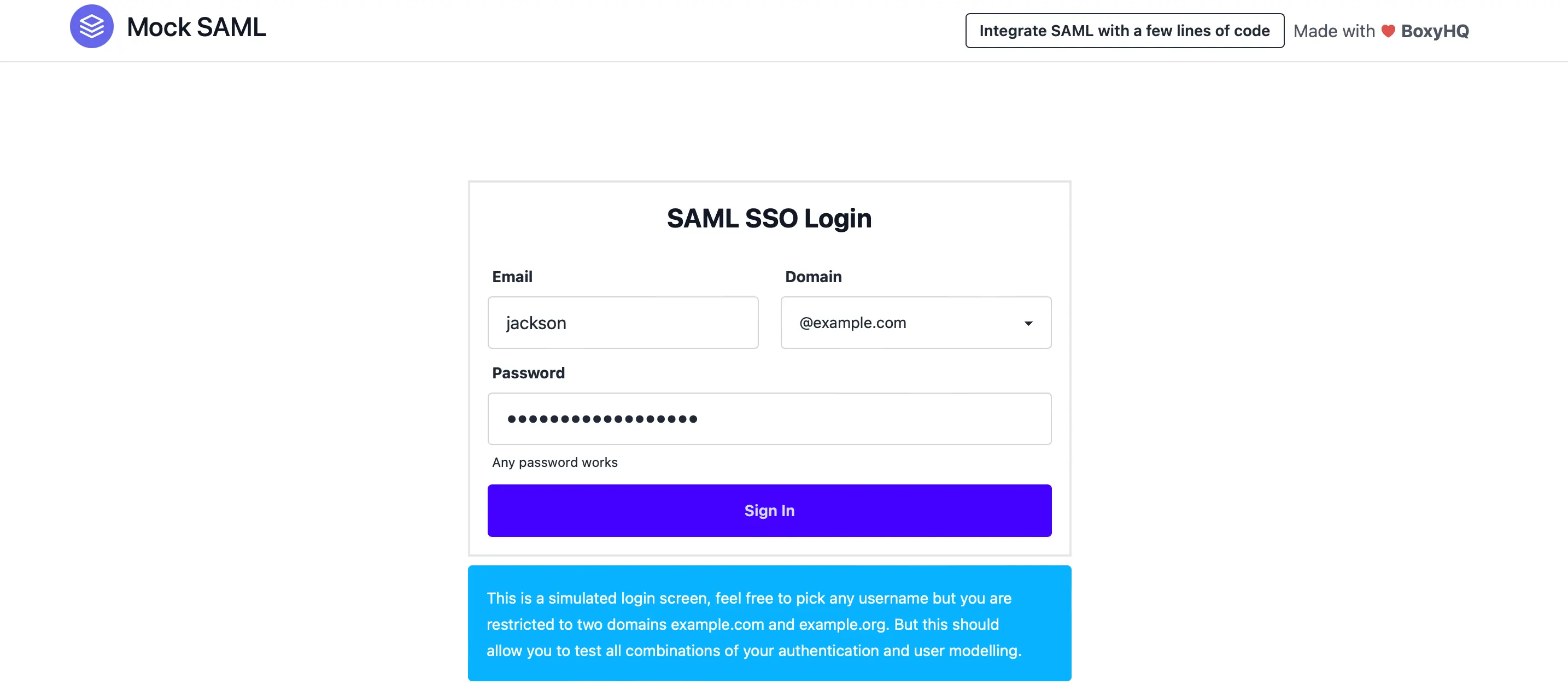 SSO on the MockSAML site