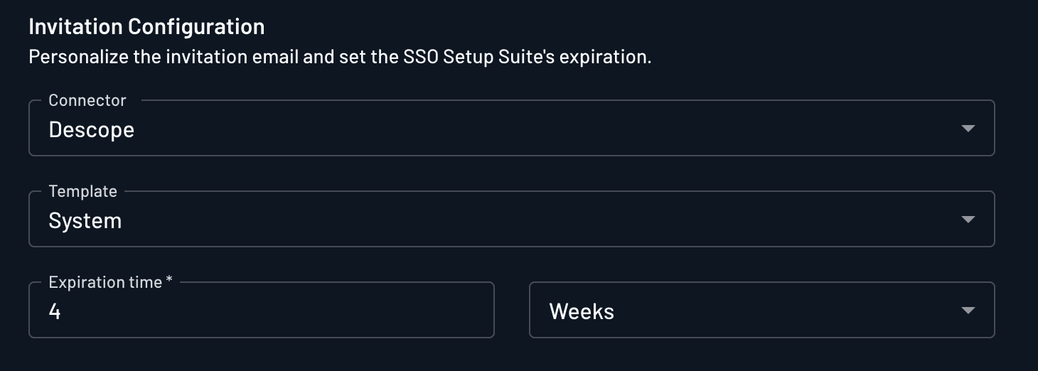 SSO Setup Suite invitation settings