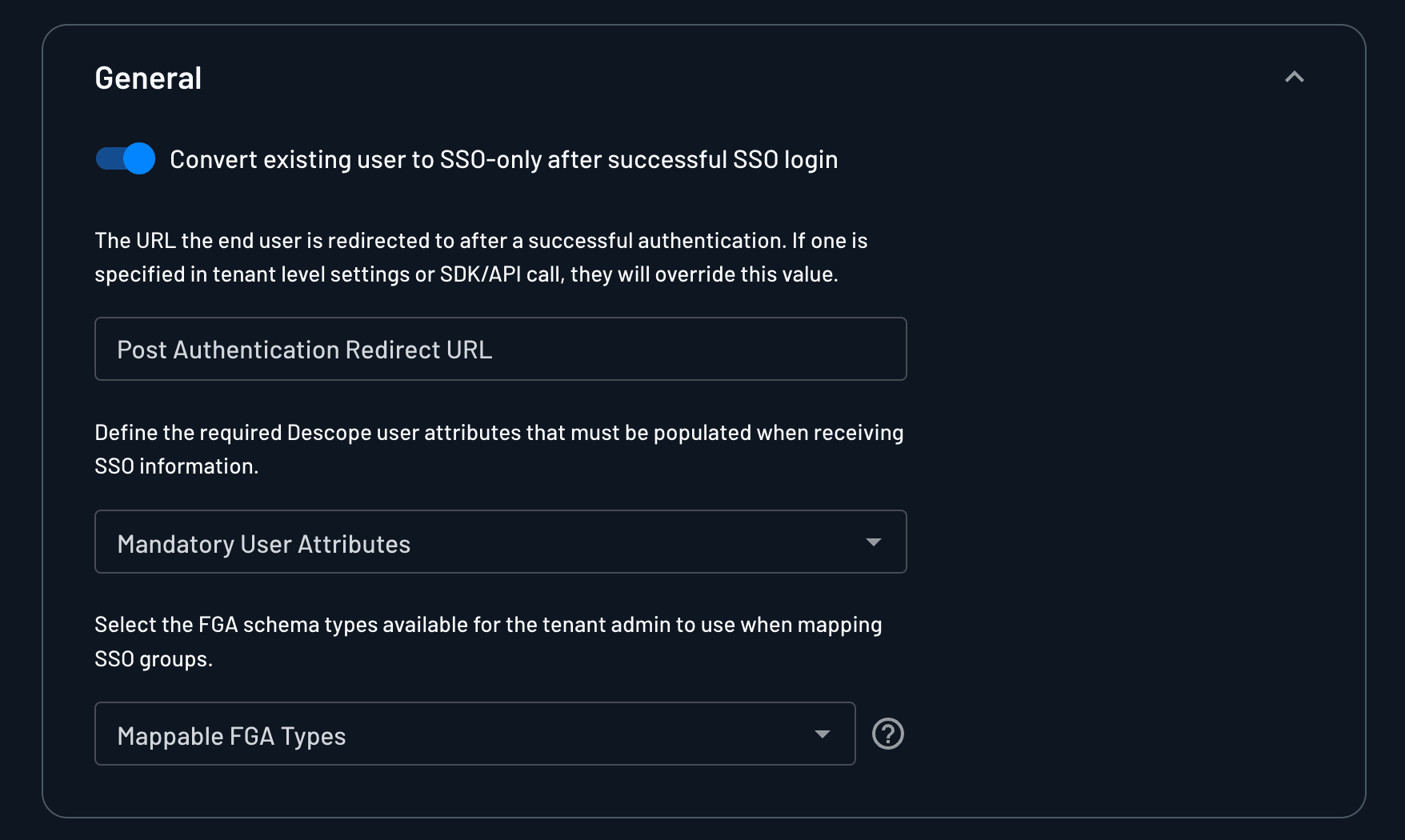 SSO General Settings