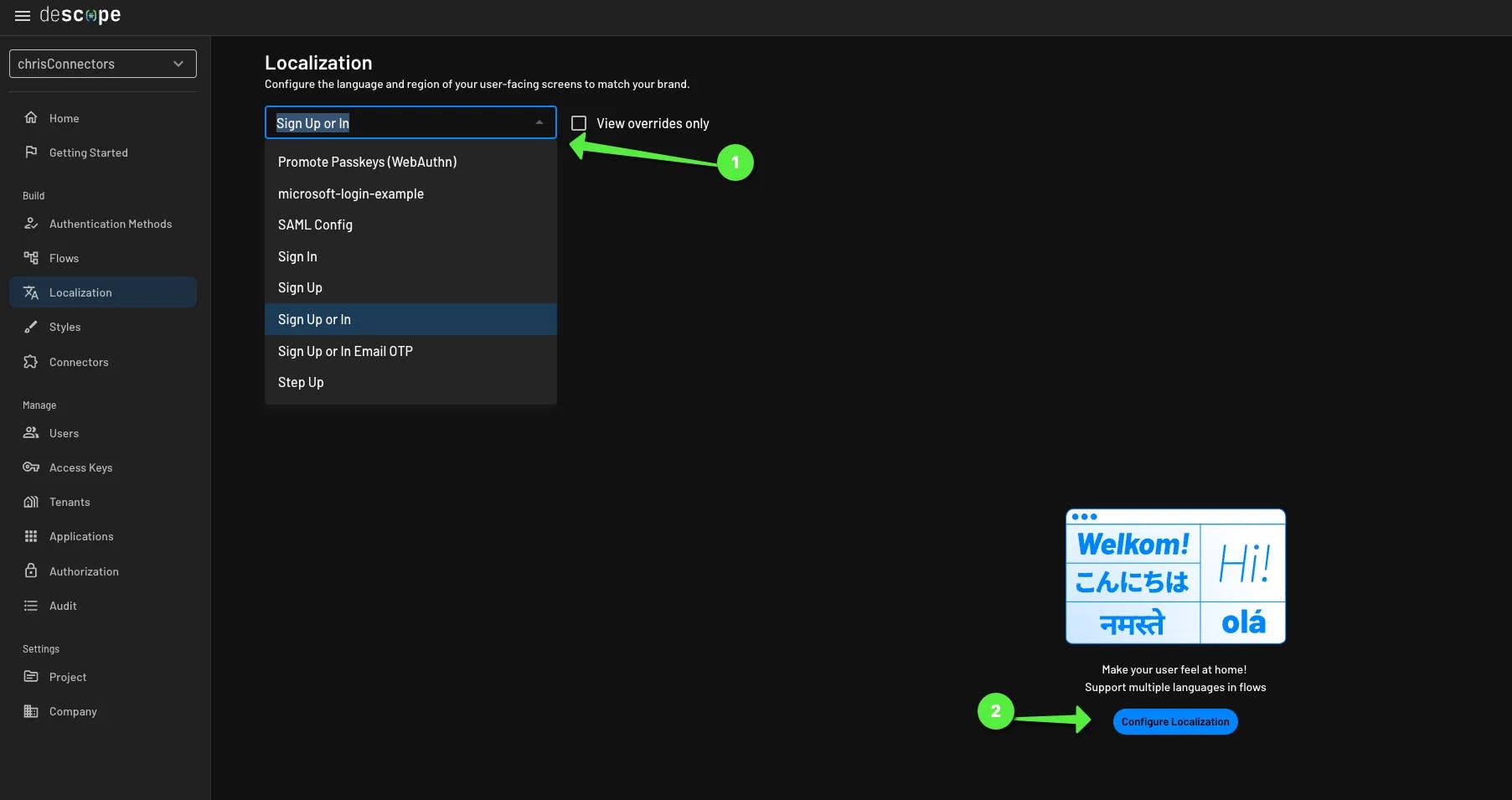 Start localization of a flow within Descope (Knowledge base guide)