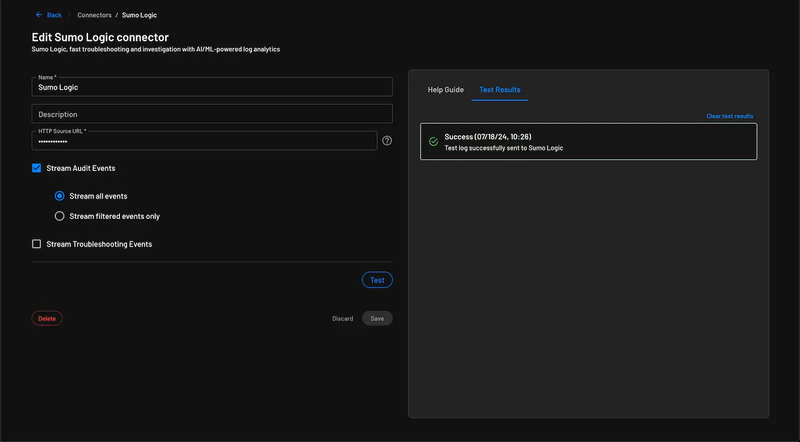 Sumo Logic Connector setup