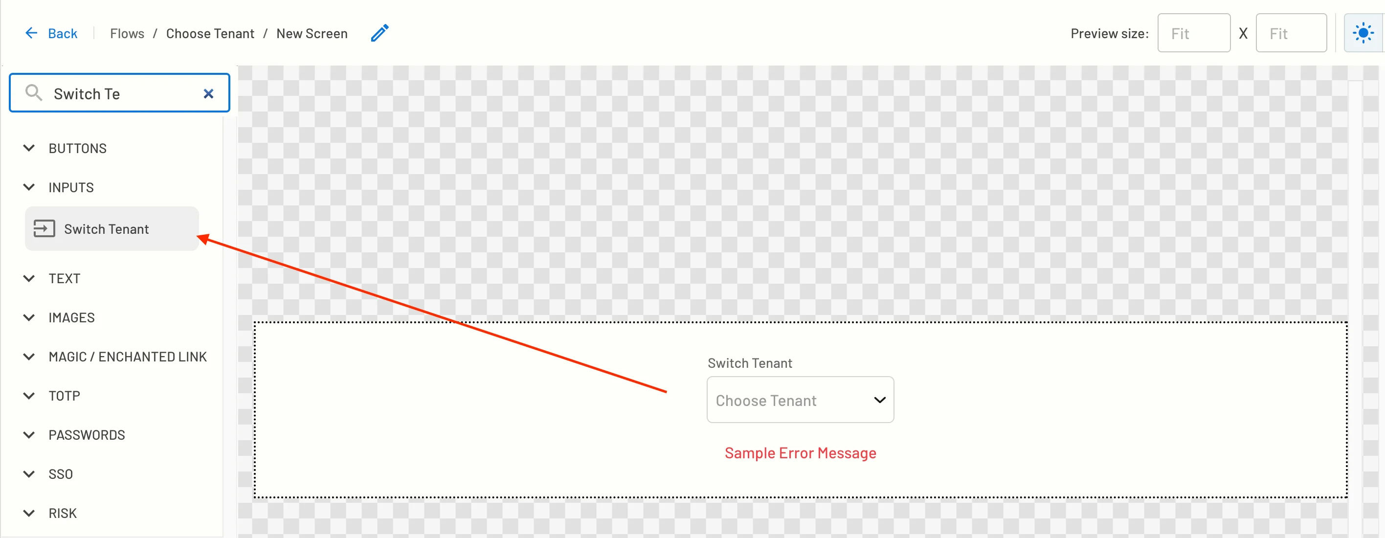 tenant select component in Descope screen