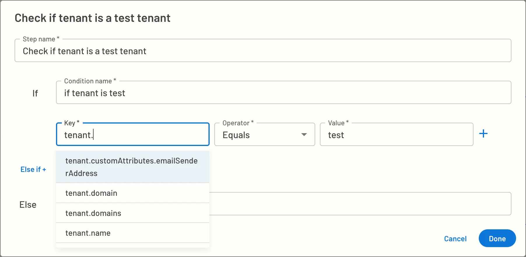 A condition based on tenant details in Descope