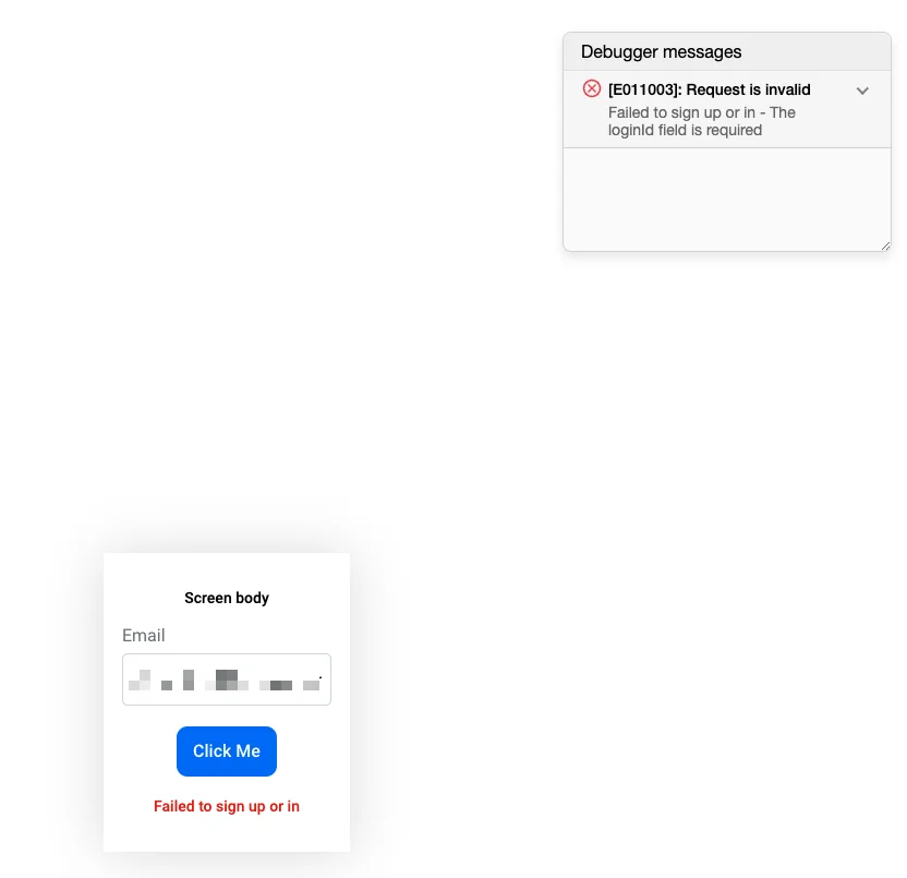 Example of debugging modal when enabled within the Descope client SDK