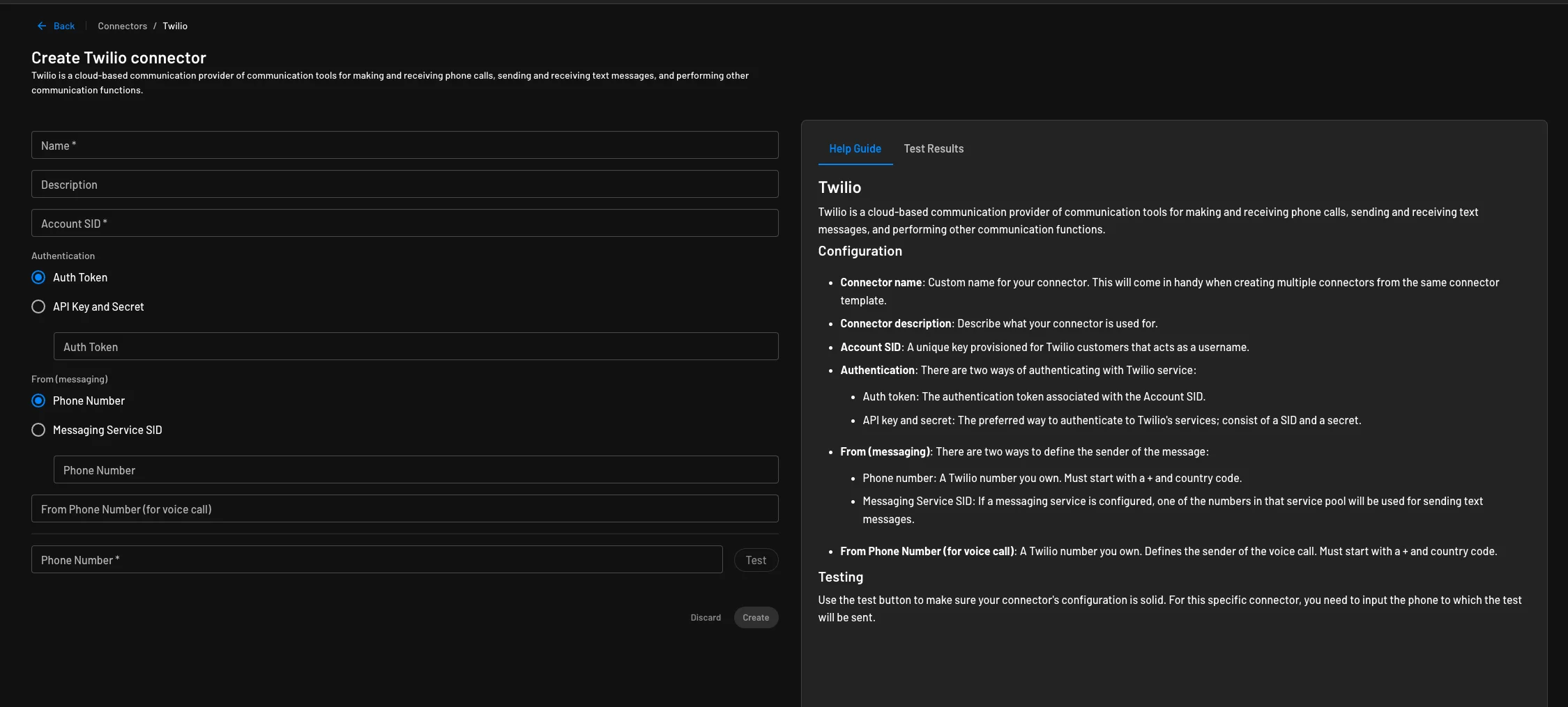 Twilio connector initialization