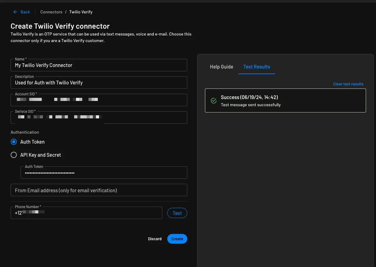 Configuring and testing Descope's Twilio Verify connector