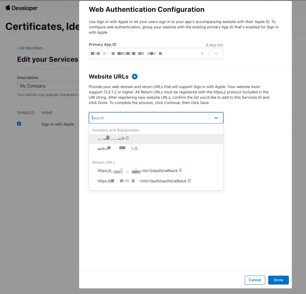 Descope - update service ID with domains, subdomains, and callback URLs