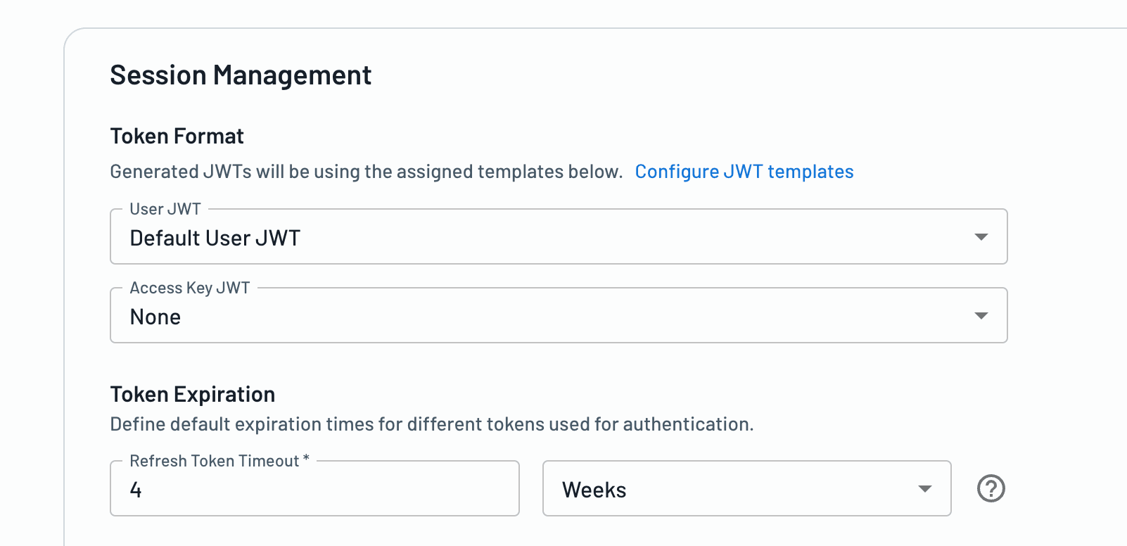 Set the project's user token format within Descope project settings