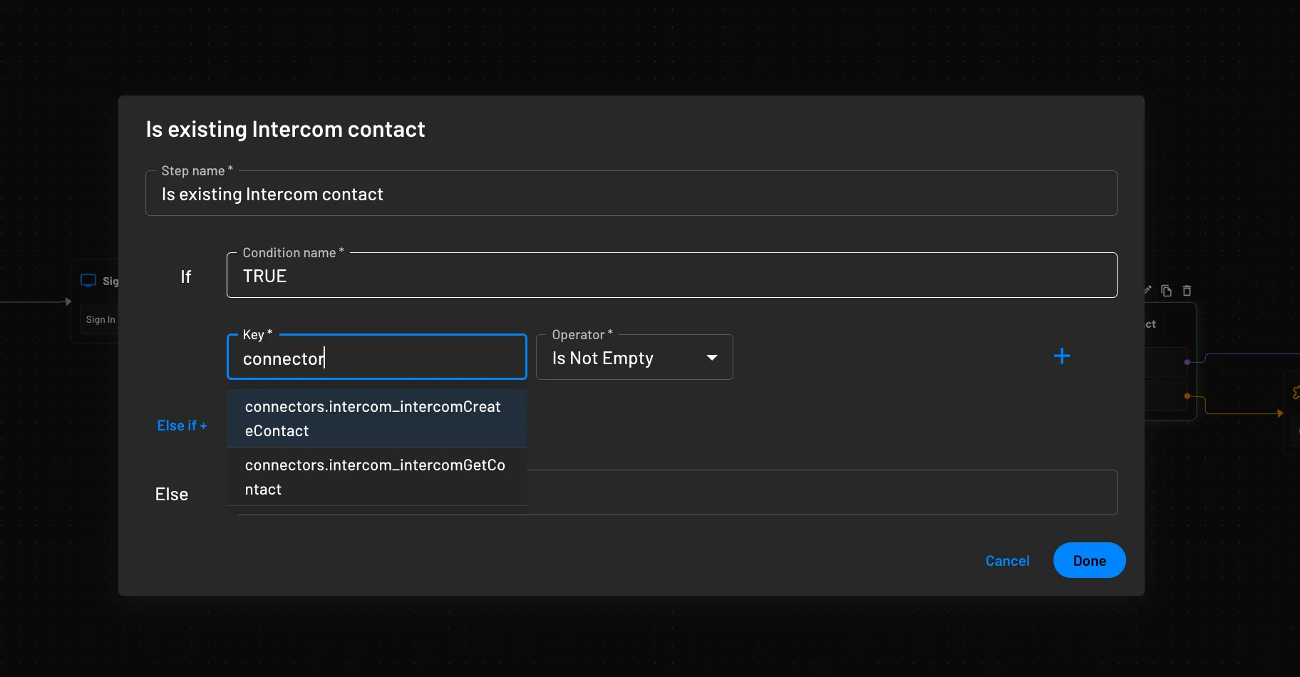 using intercom get connector id response in condition