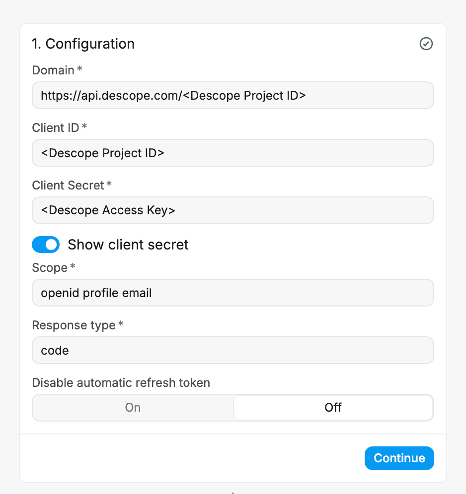 OIDC configuration in WeWeb