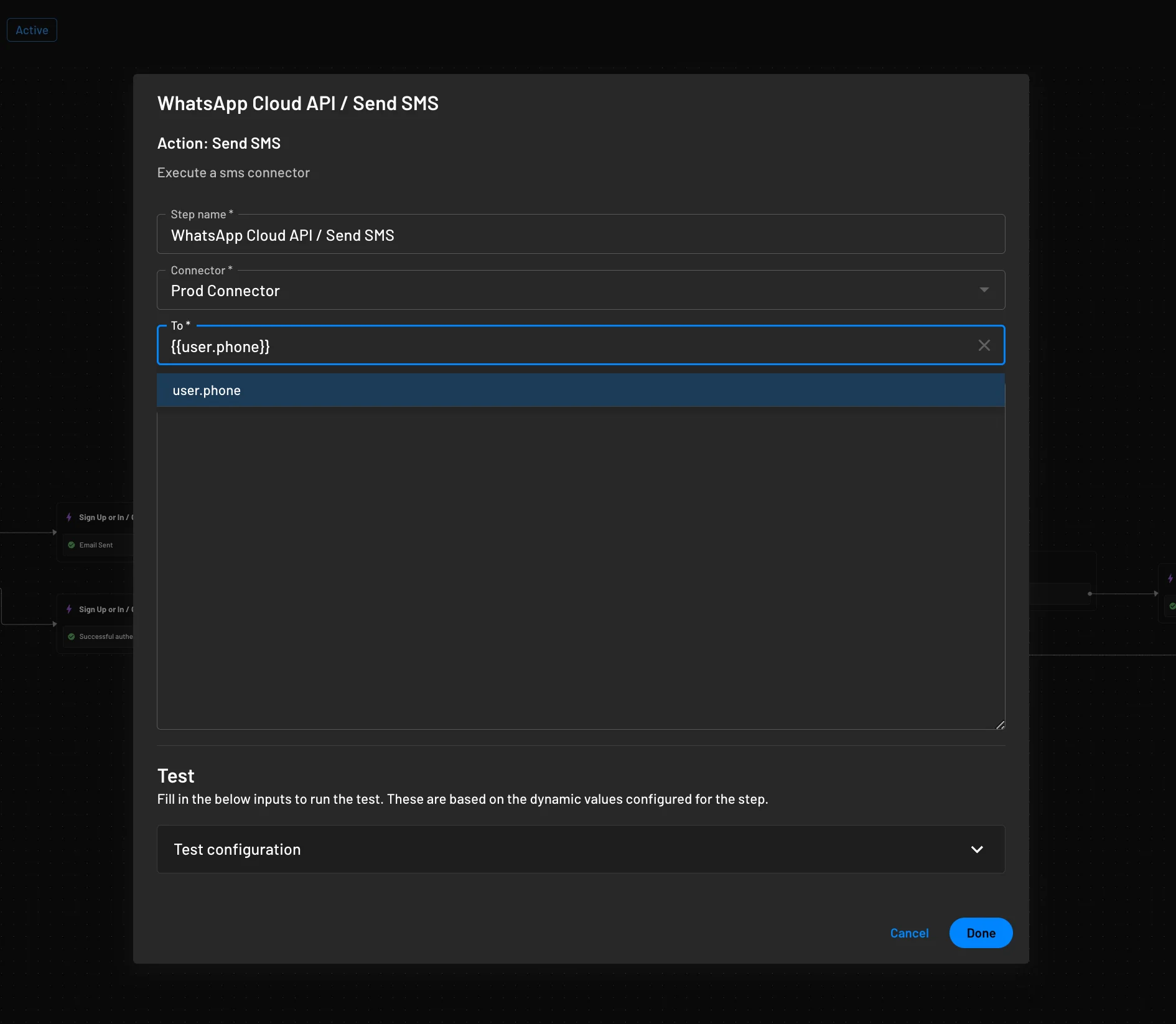 whatsapp widget in flow config