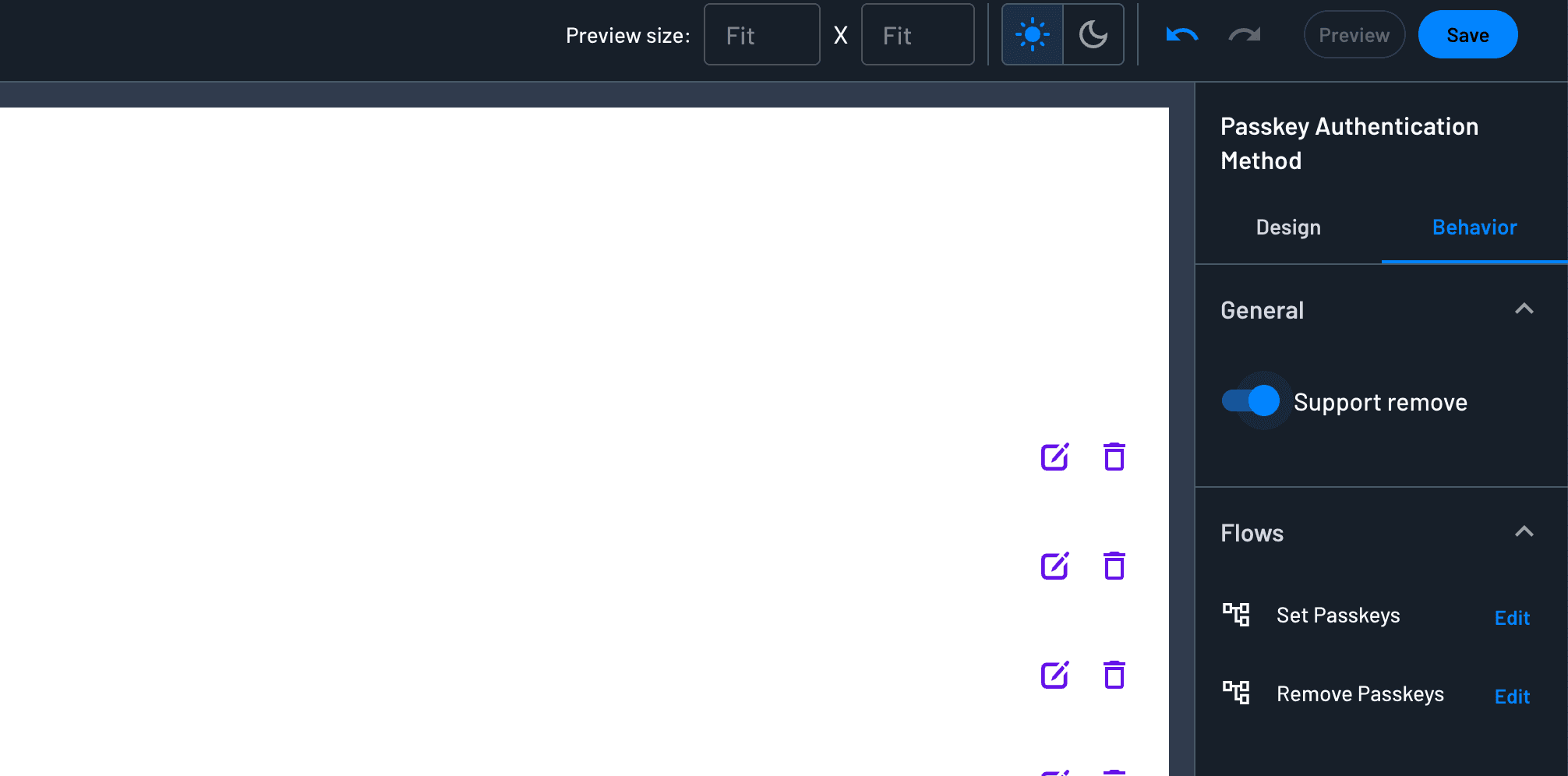 Widget behavior settings