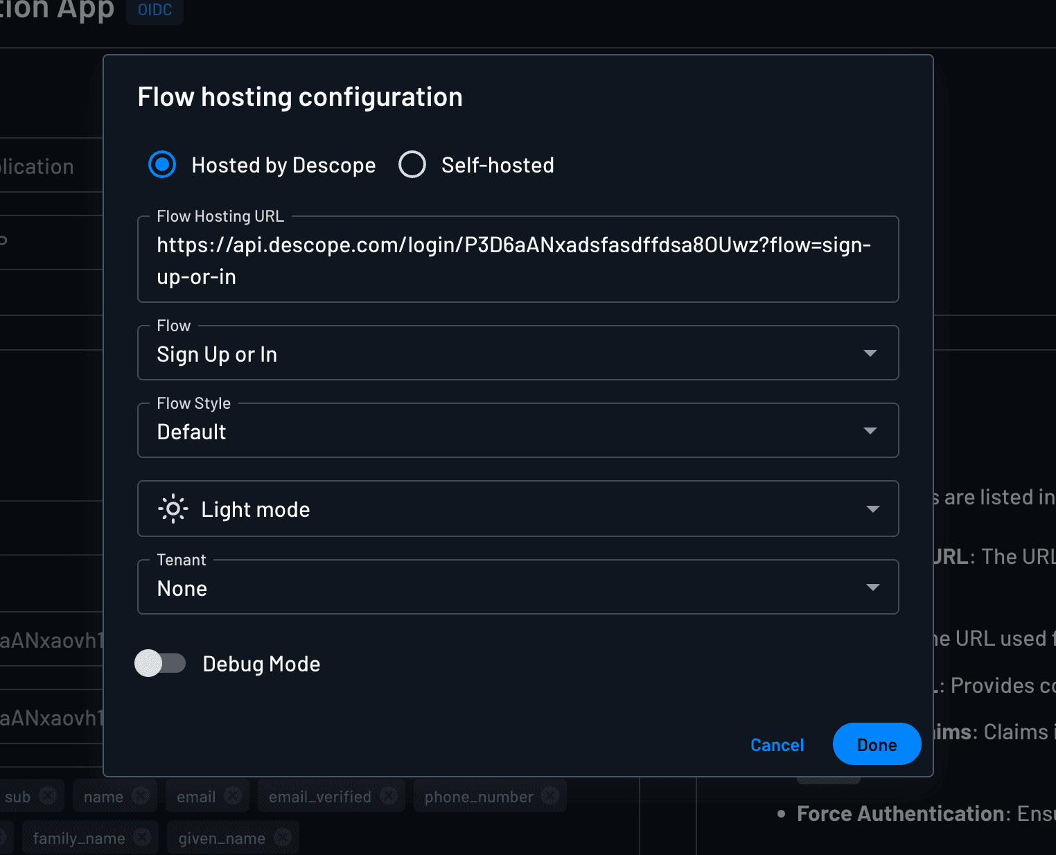 Flow hosting configuration modal