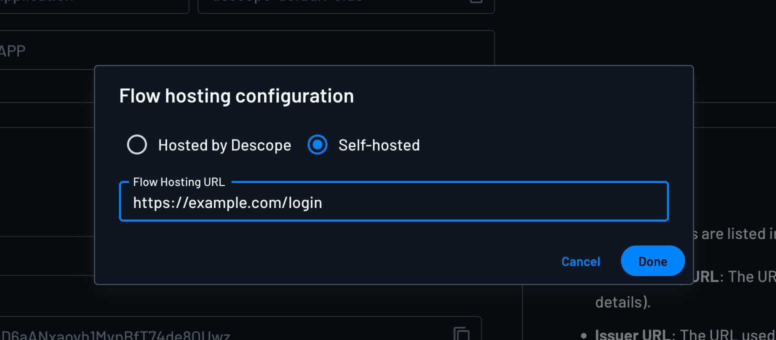 Flow hosting configuration modal