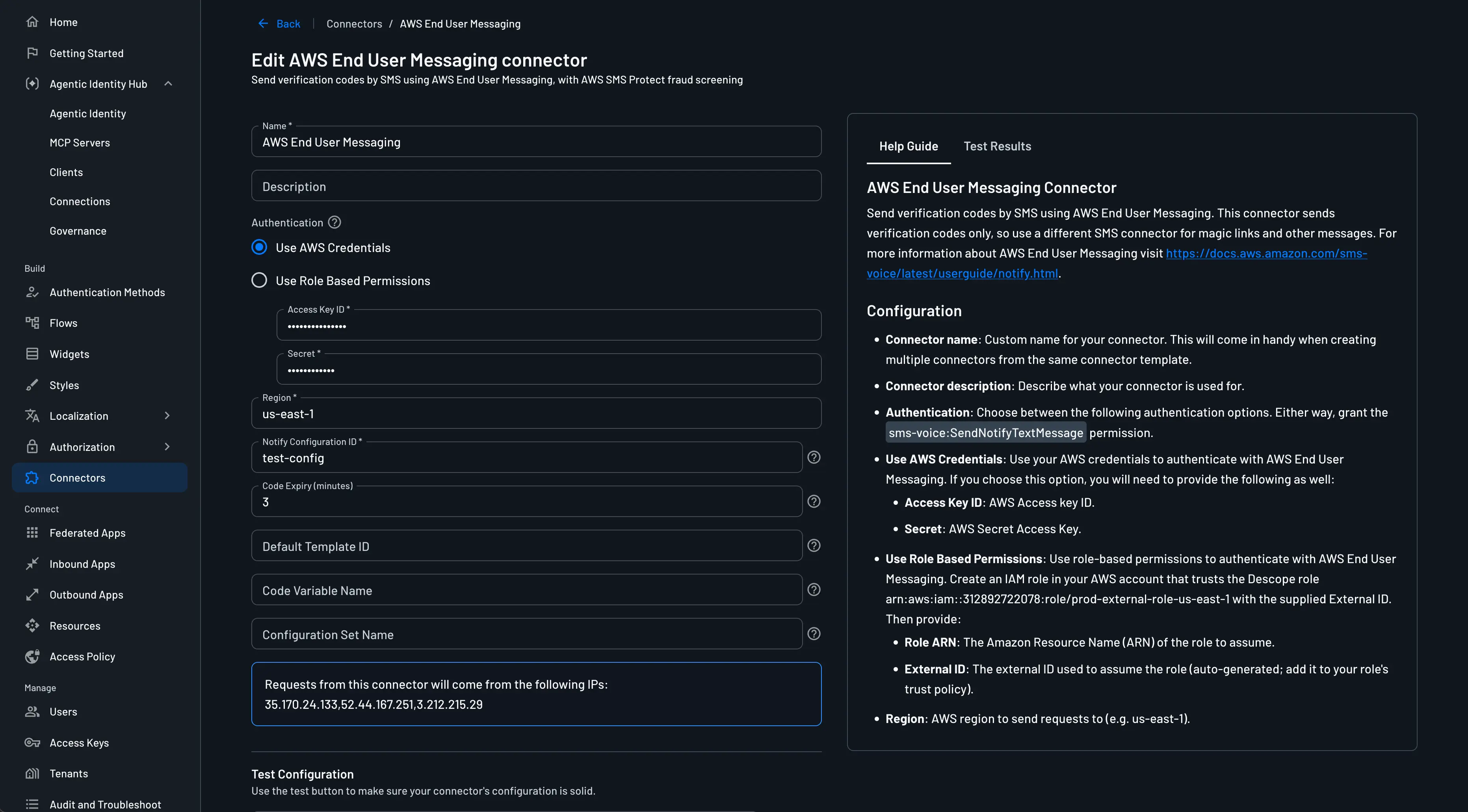 AWS End User Messaging Connector Configuration