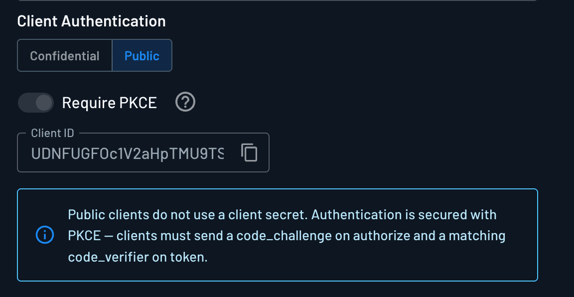Client Authentication for a public client in the Console