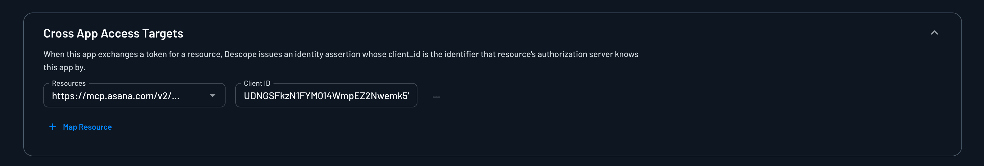 Cross App Access Targets section of a client