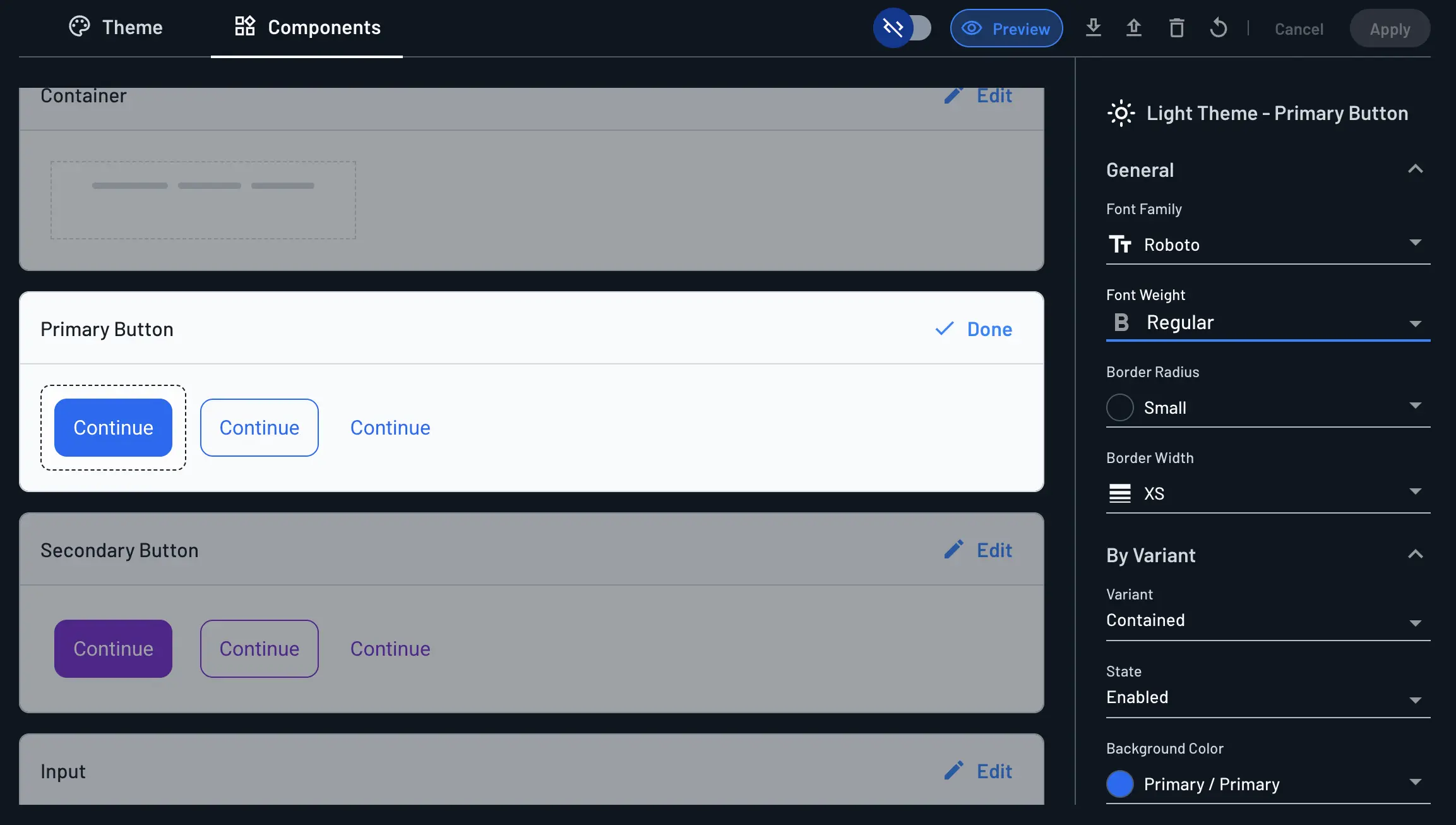 GUI screen buttons components