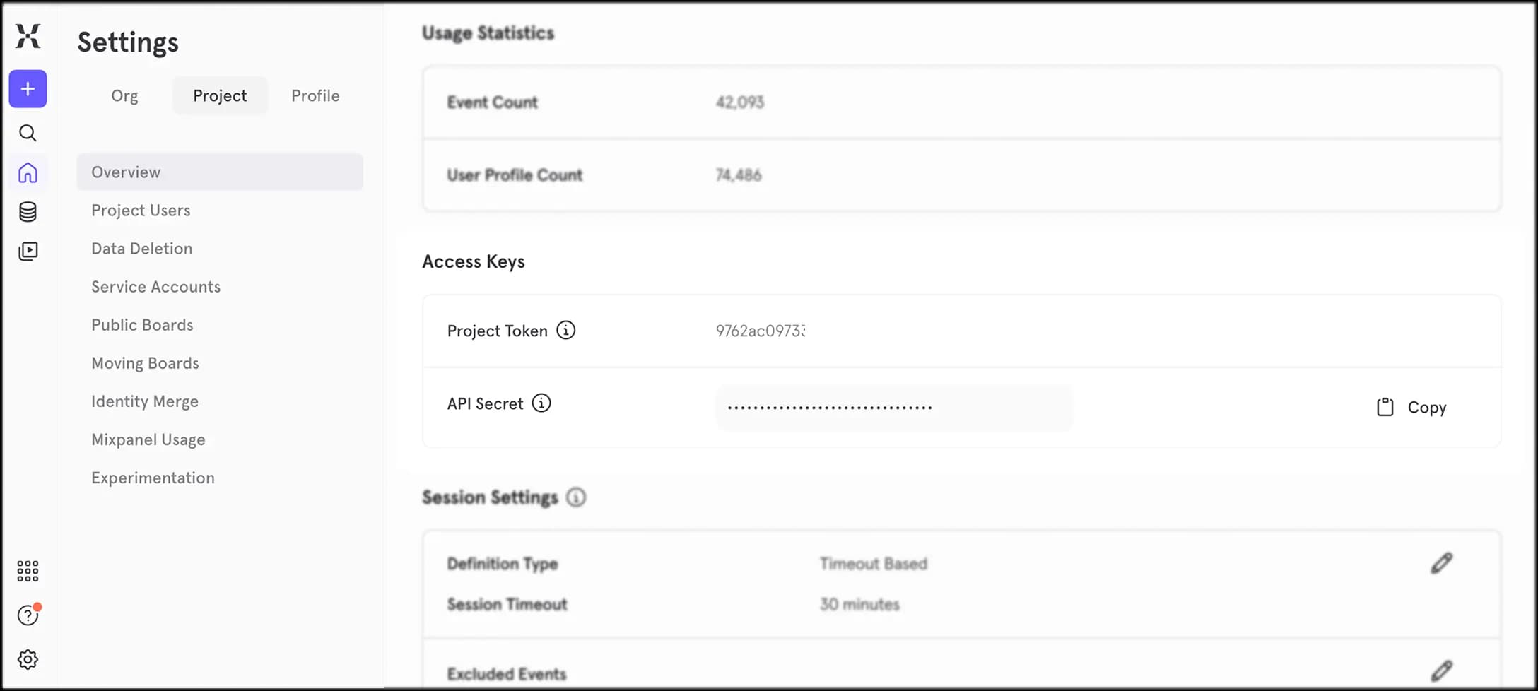 Mixpanel tokens