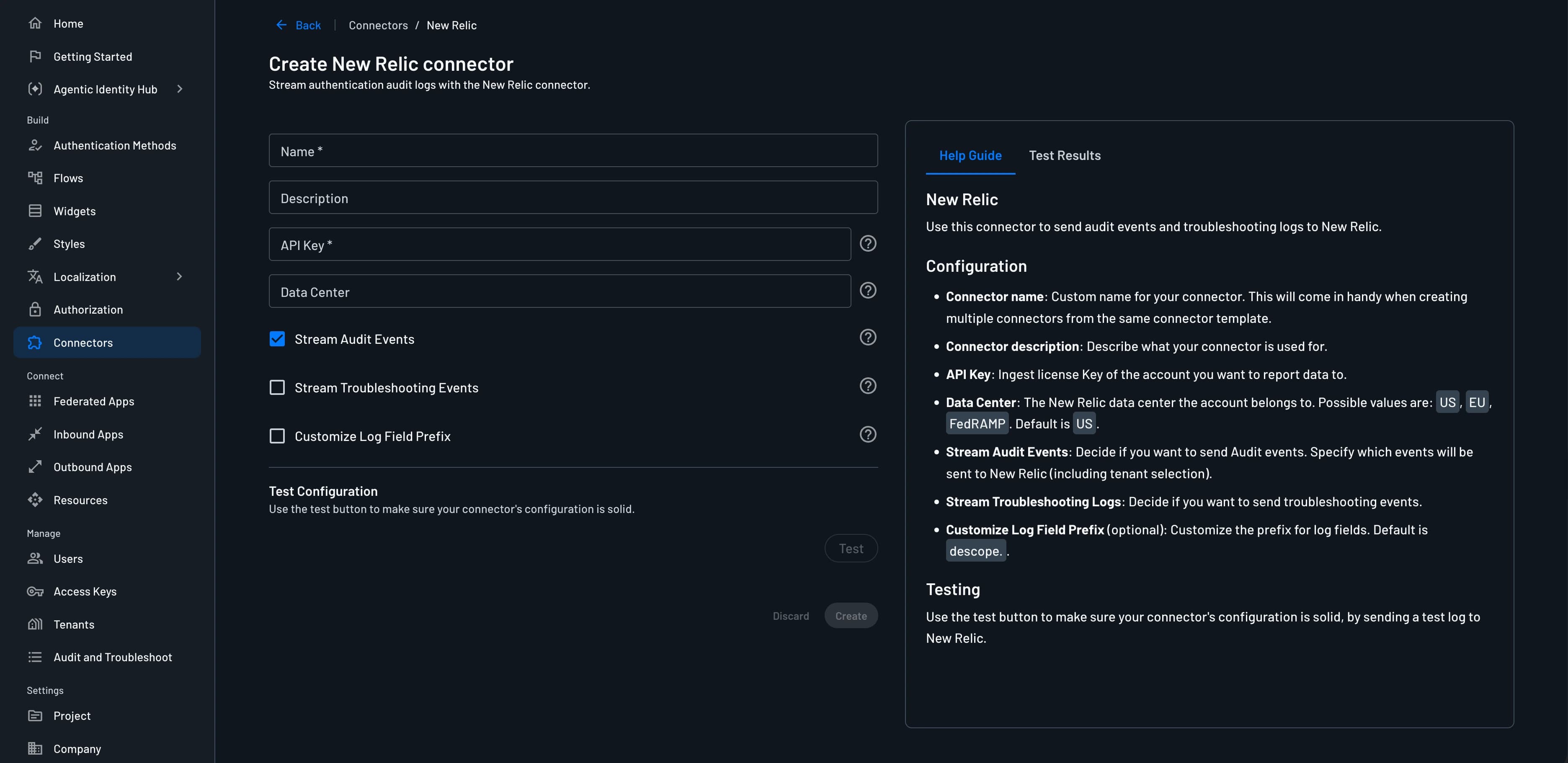 Create New Relic Connector