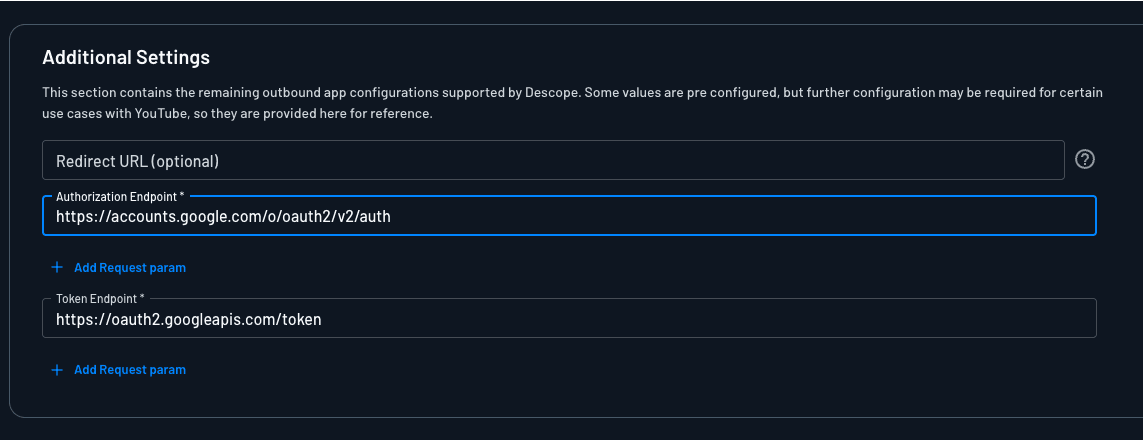Configuring an outbound app's additional settings in Descope
