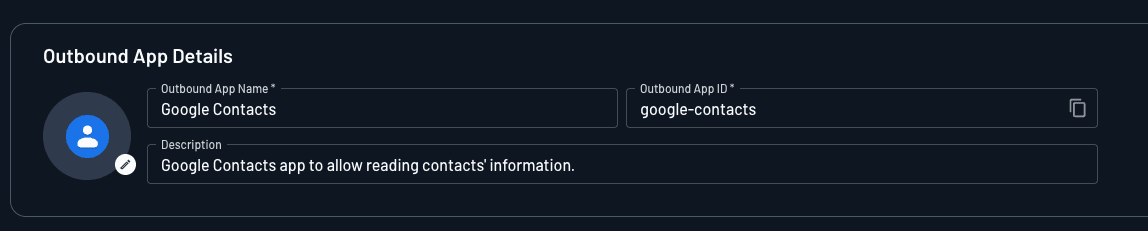 Configuring an outbound app's details in Descope
