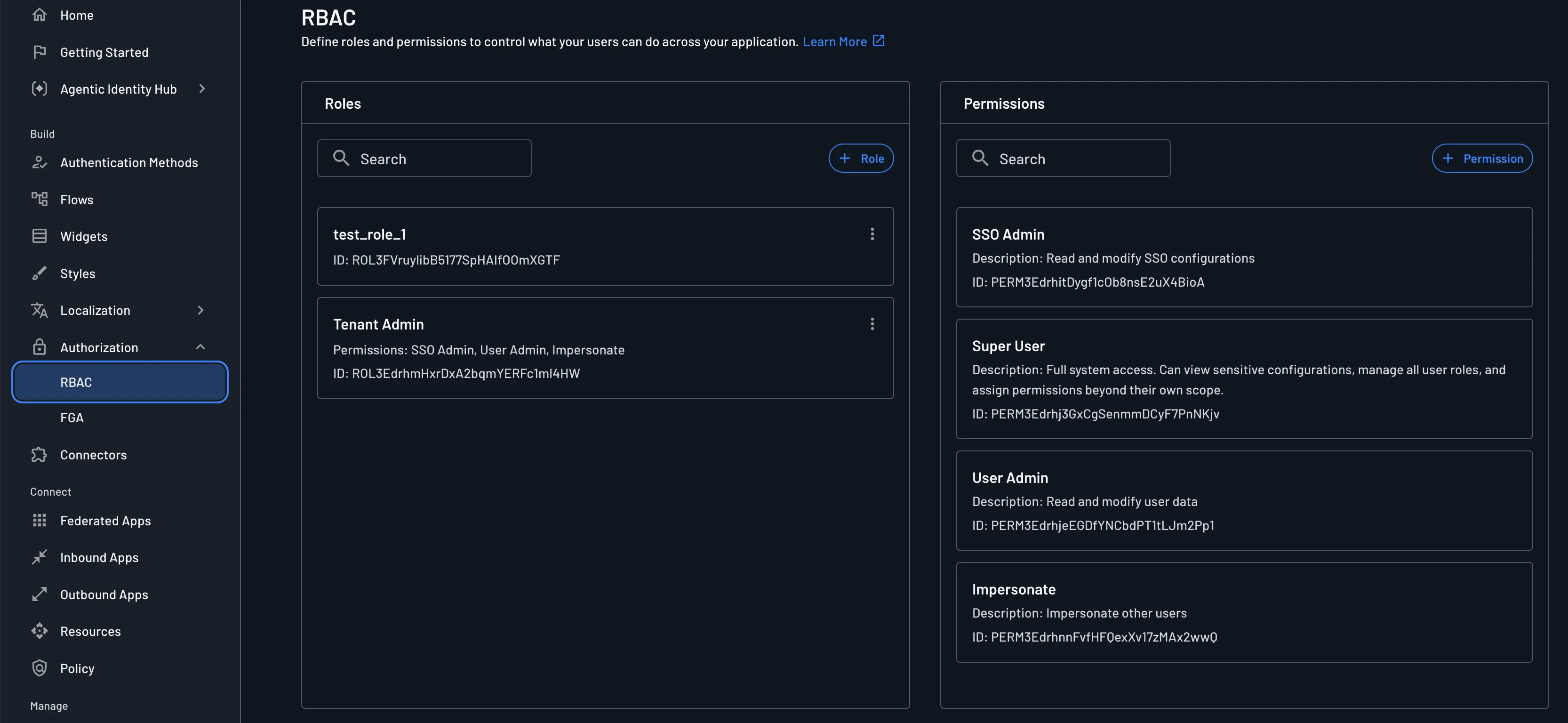 Descope permissions page shown as an example