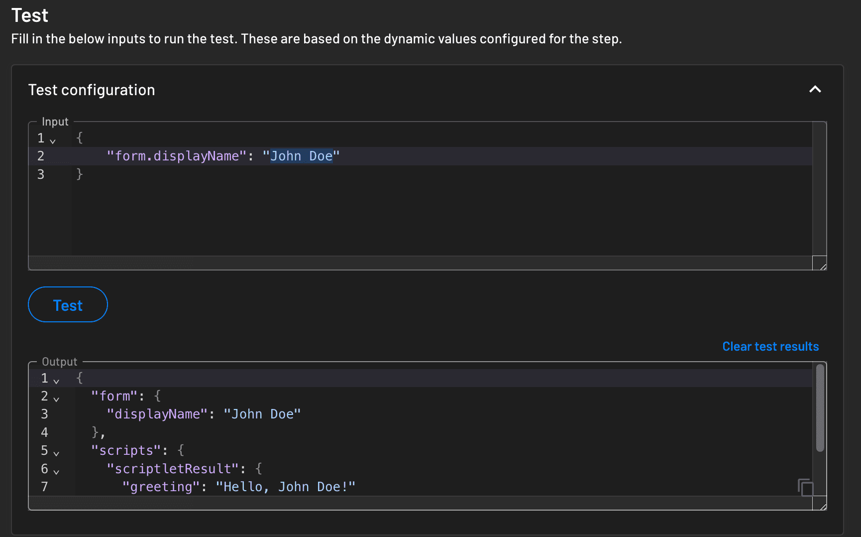 Scriptlet test panel
