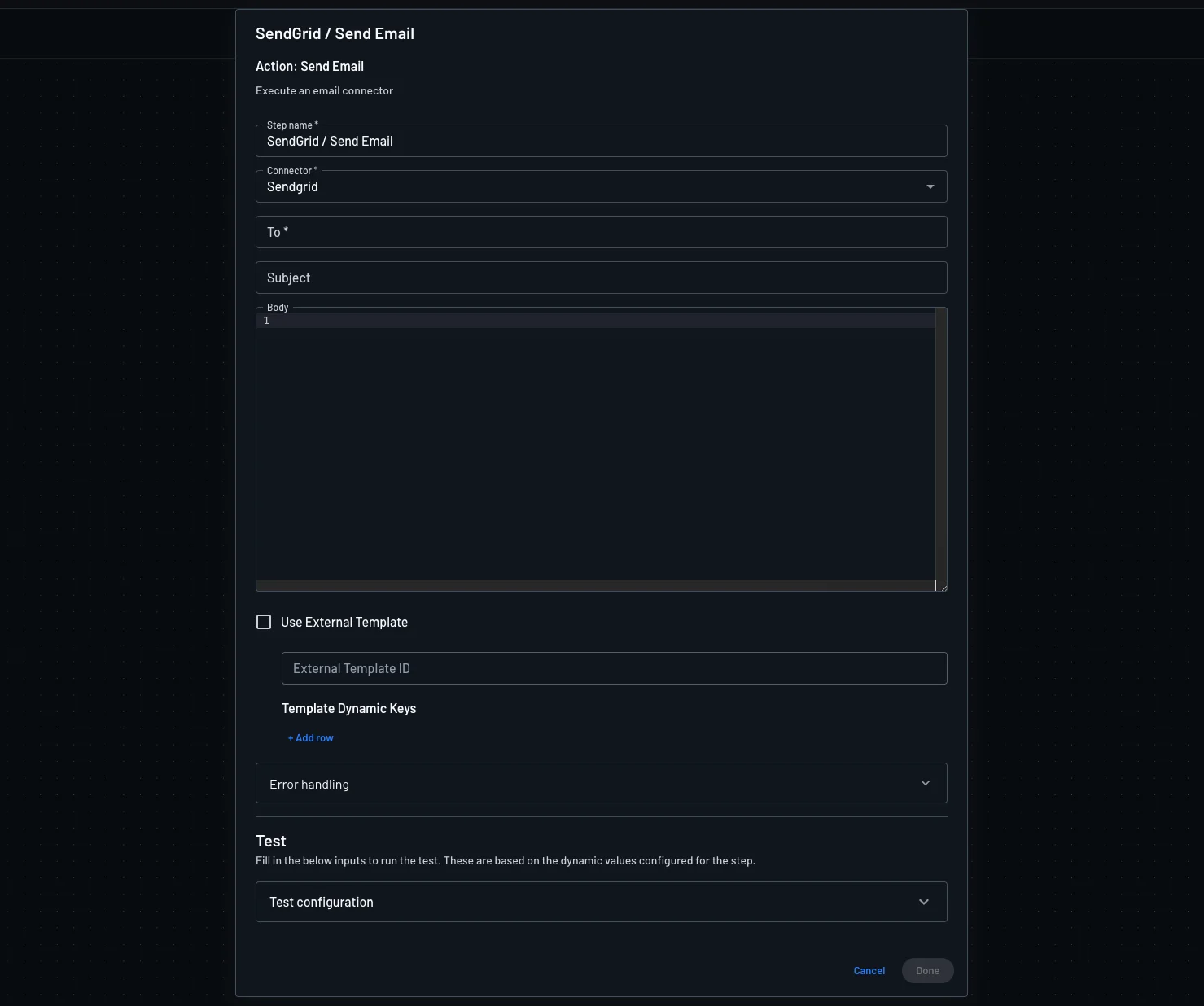 Descope example sendgrid connector configuration within flow