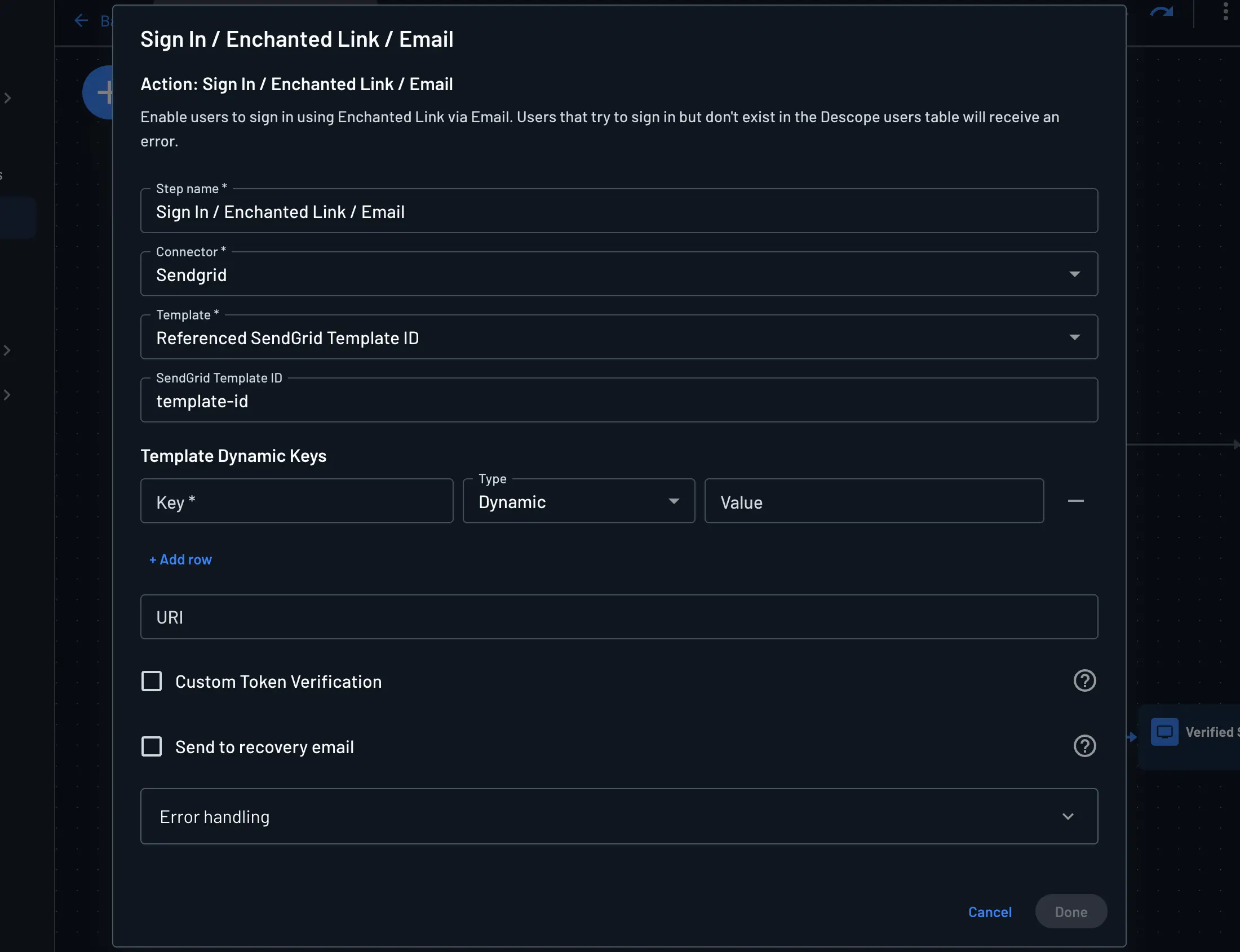 SendGrid template in enchanted link flow action