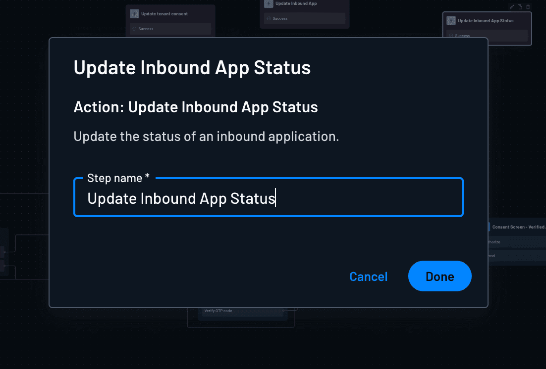 Update Inbound App Status action