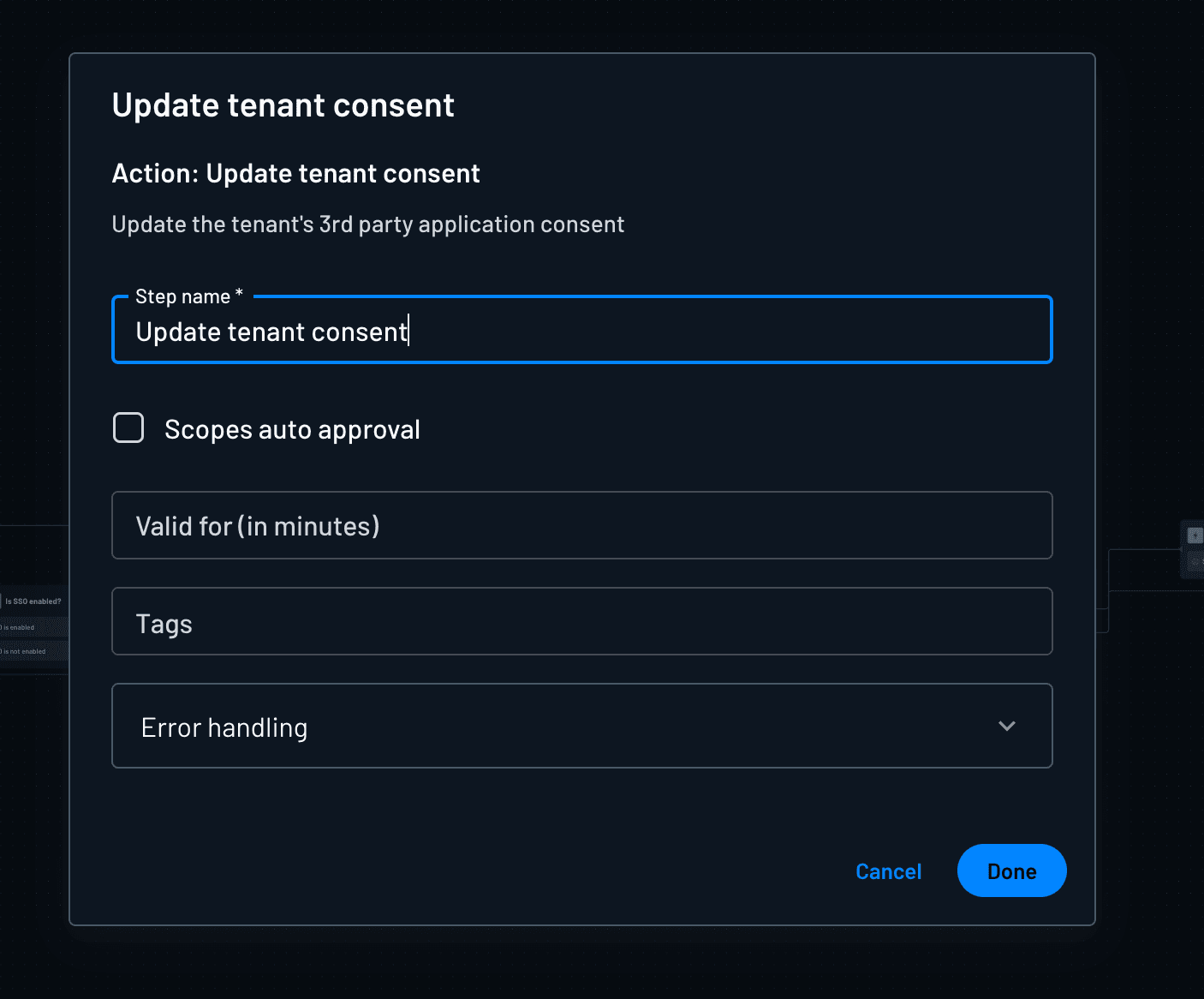 Update tenant consent action