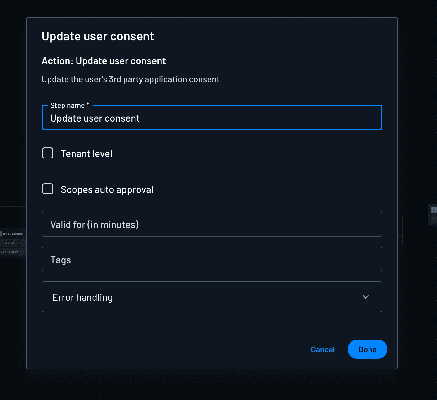 Update user consent action